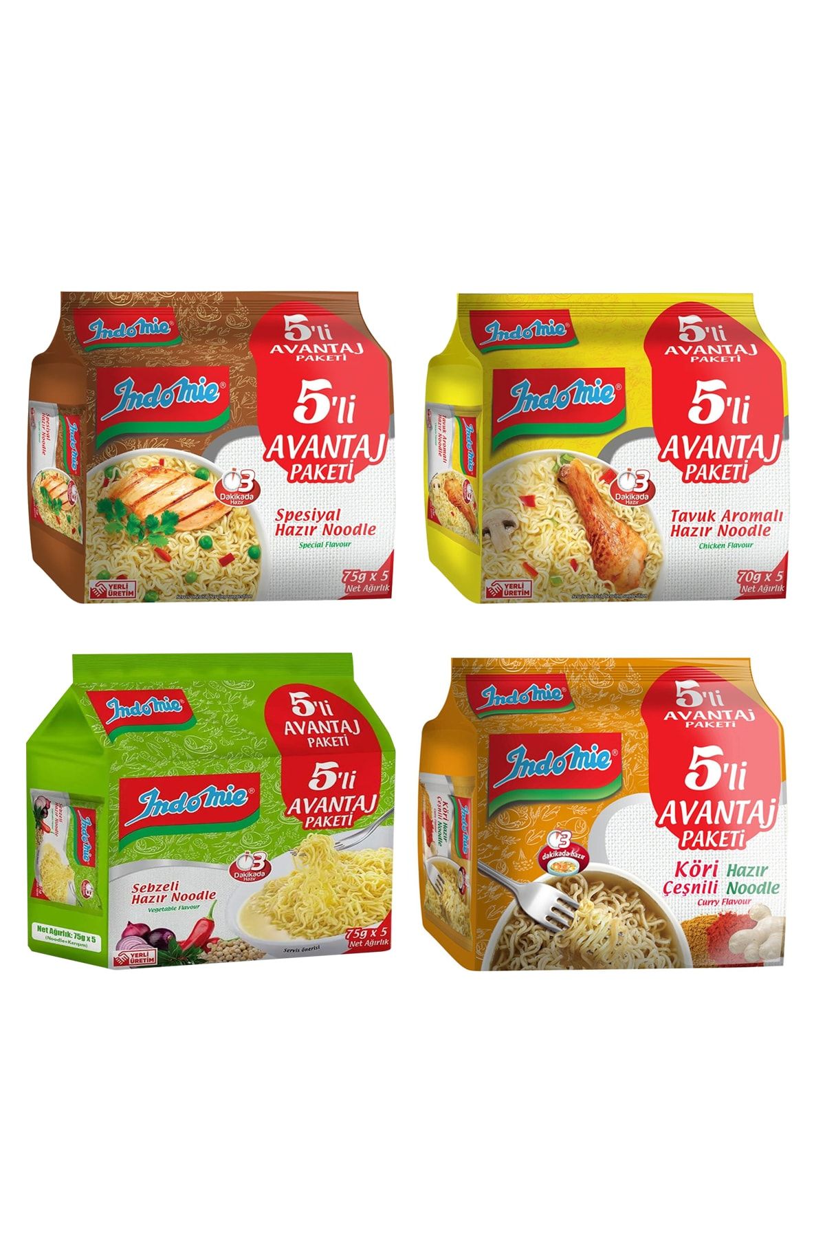 Indomie Noodle 75gr X 5 Li Avantaj Paketi 4'lü Karma Set ( 20 Adet 4 Çeşit )