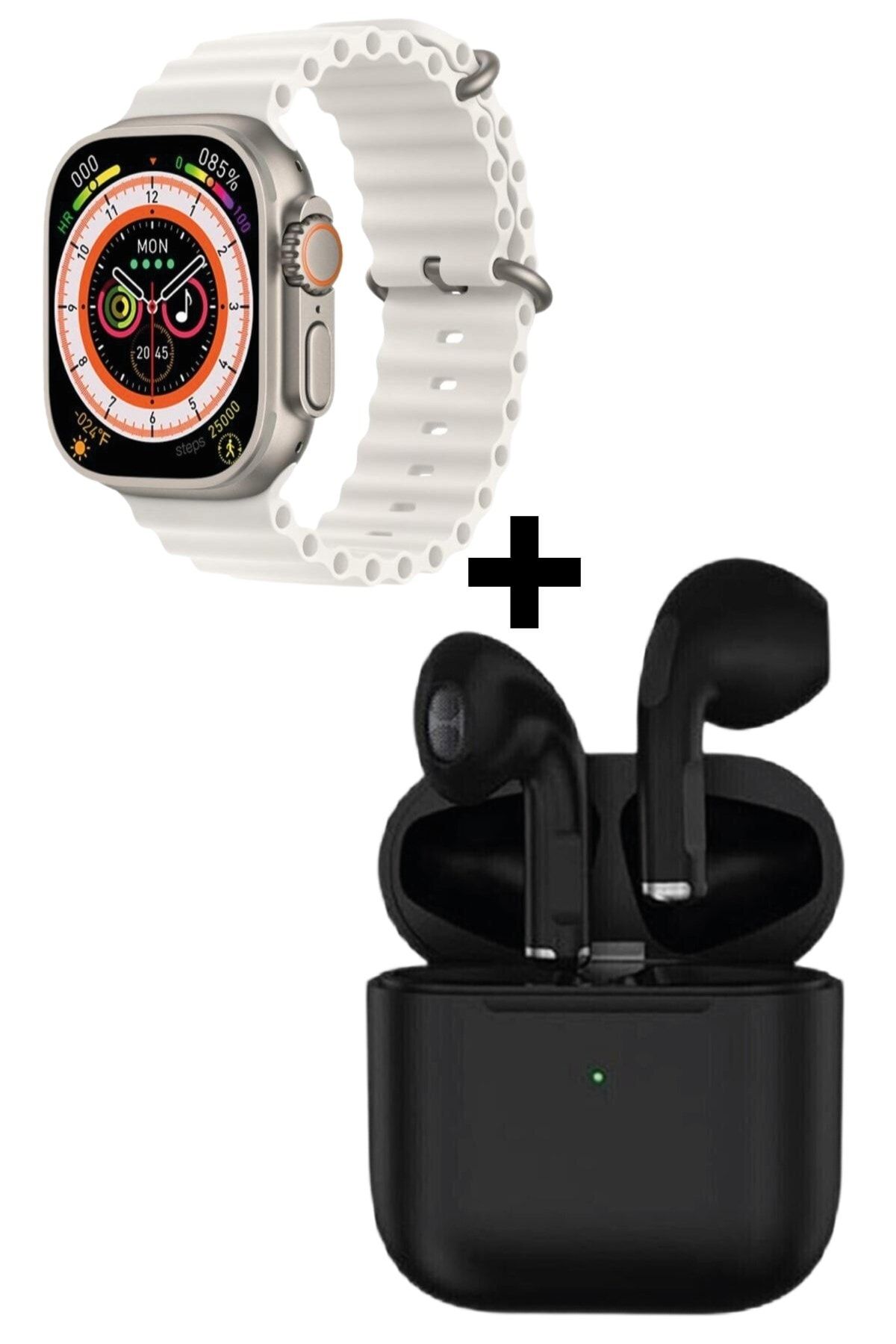 pazariz Gs8 Watch 8 Ultra Akıllı Saat Beyaz Watch + Siyah Pro5 Benzeri Bluetooth Kulaklık Hediye
