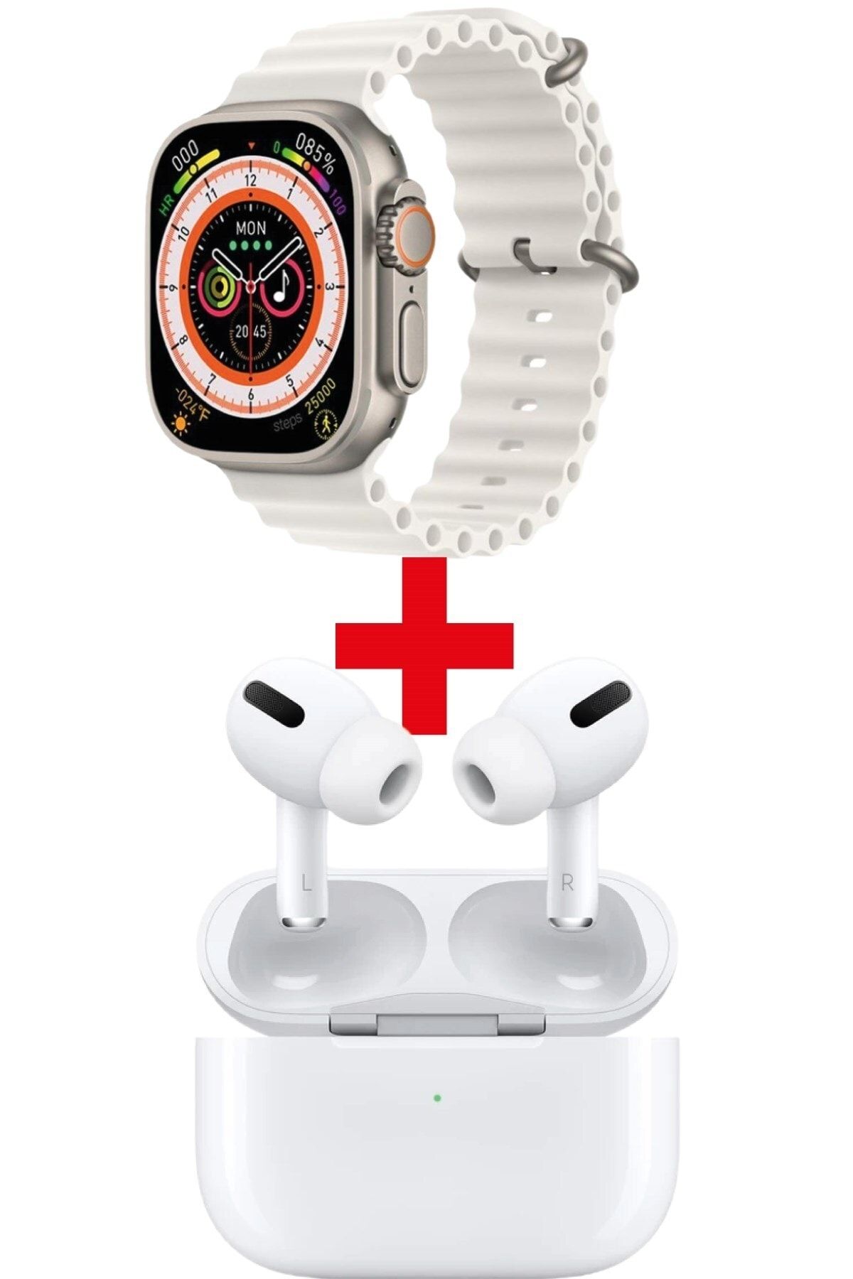 pazariz Gs8 Watch 8 Ultra Akıllı Saat Beyaz Watch + Beyaz Pro5 Benzeri Bluetooth Kulaklık Hediye