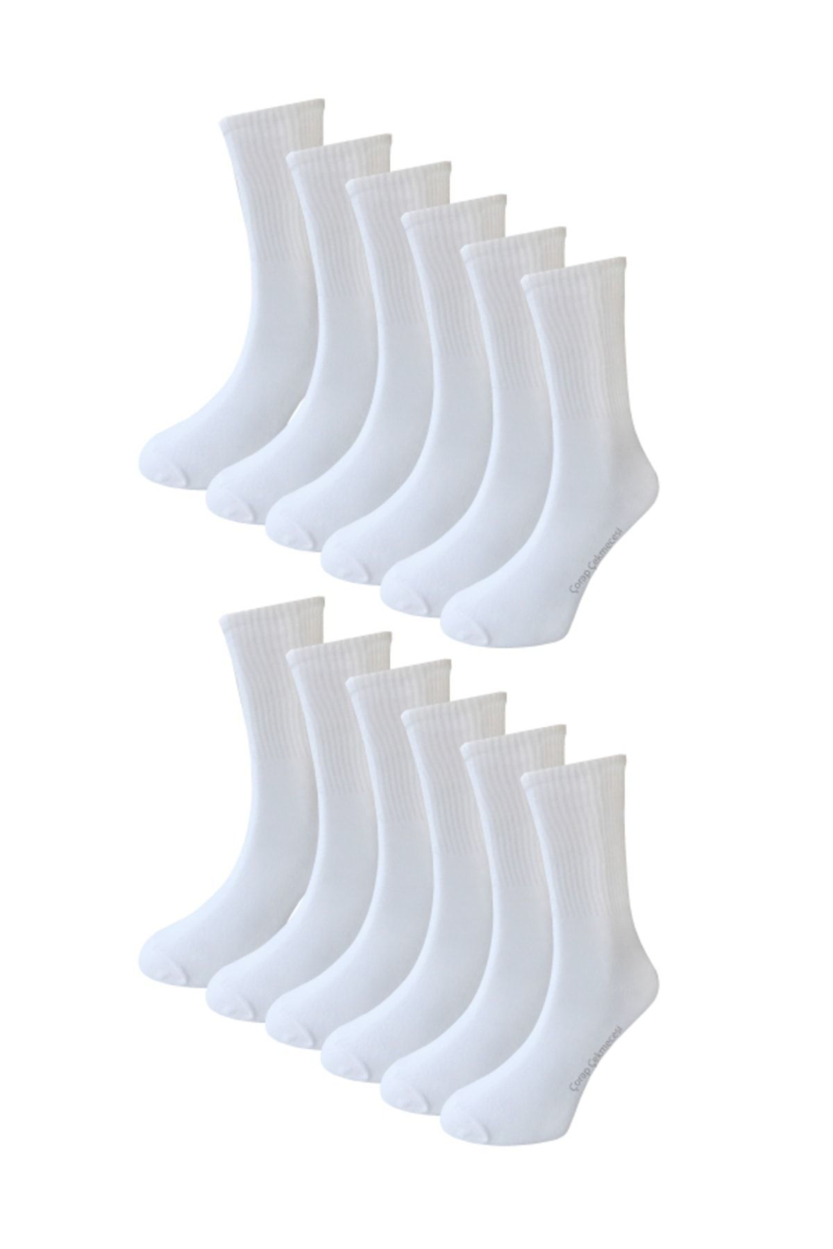 Çorap Çekmecesi Pamuklu Düz Beyaz Tenis Çorap 12'li