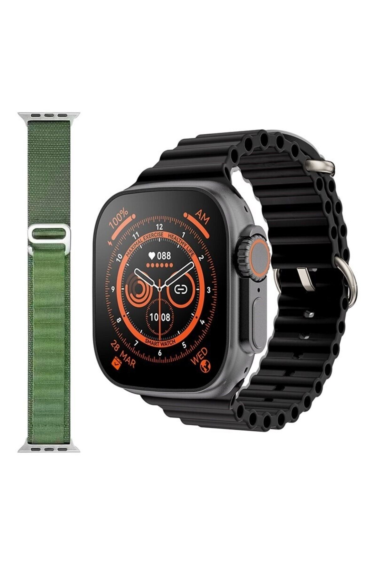 pazariz Gs8 Watch 8 Ultra Akıllı Saat Siyah Türkçe Watch 2.02 Inc Yeşil Silikon Kordon Hediye