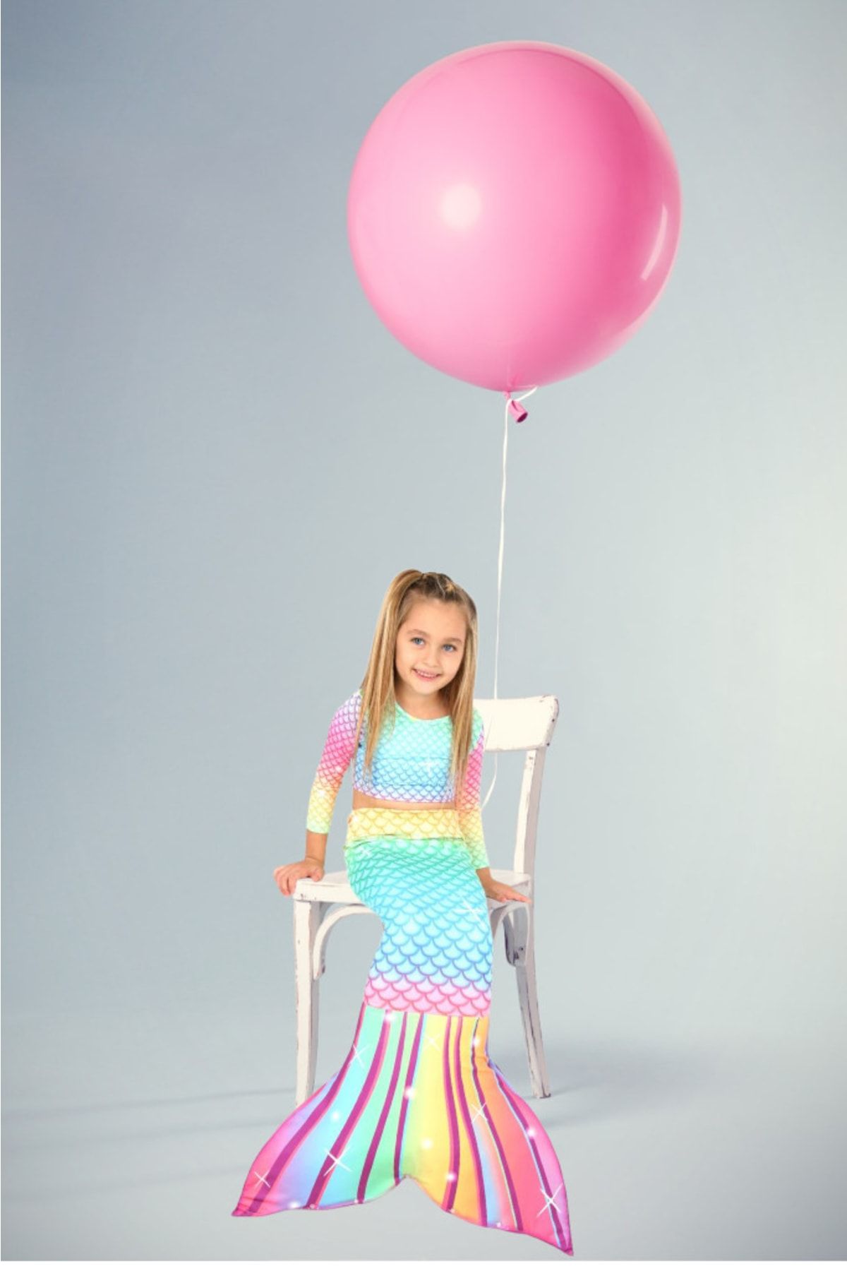 Lolliboomkids Kız Çocuk Deniz Kızı Kostüm Doğum Günü Konseptli Mayo Bikini 3'lü Set Takım Yıldız Gökkuşağı