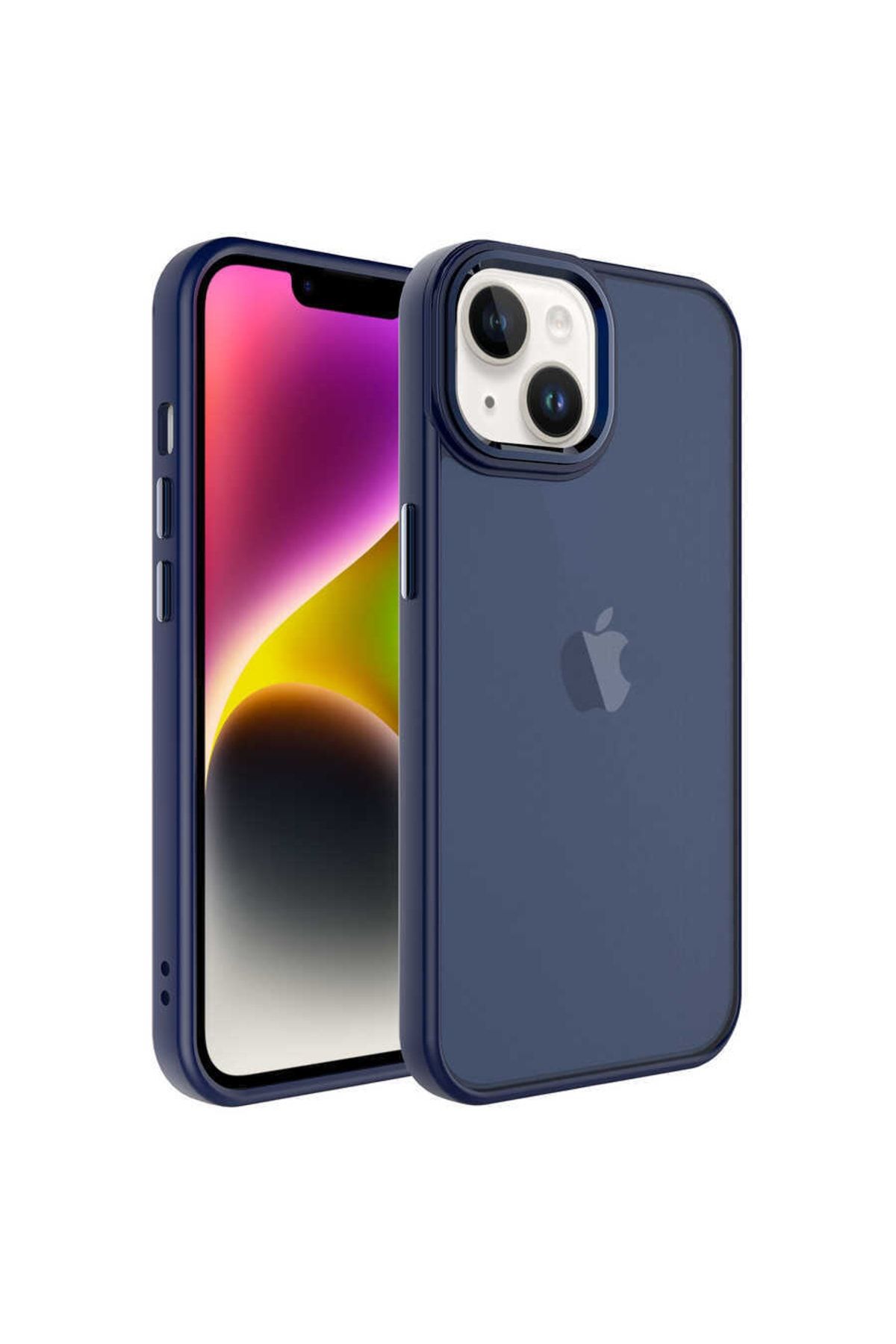 Fibaks Apple Iphone 13 Kılıf Metal Çerçeve Hassas Butonlu Renkli Buzlu Şeffaf Transparan Kapak