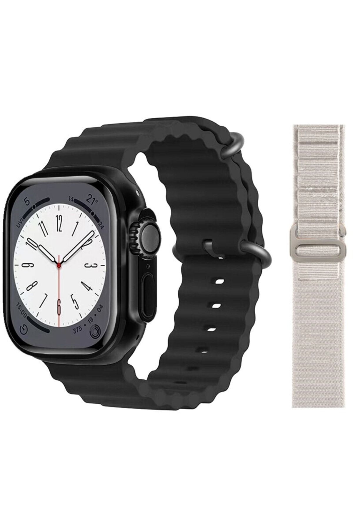 pazariz Gs8 Watch 8 Ultra Akıllı Saat Siyah Türkçe Watch 2.02 Inc Beyaz Kordon Hediye