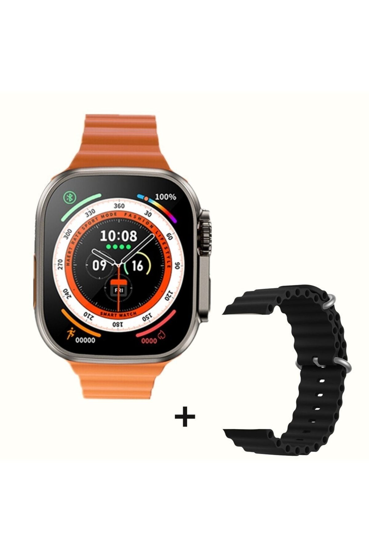 pazariz Gs8 Watch 8 Ultra Akıllı Saat Turuncu Türkçe Watch 2.02 Inc Siyah Silikon Kordon Hediye