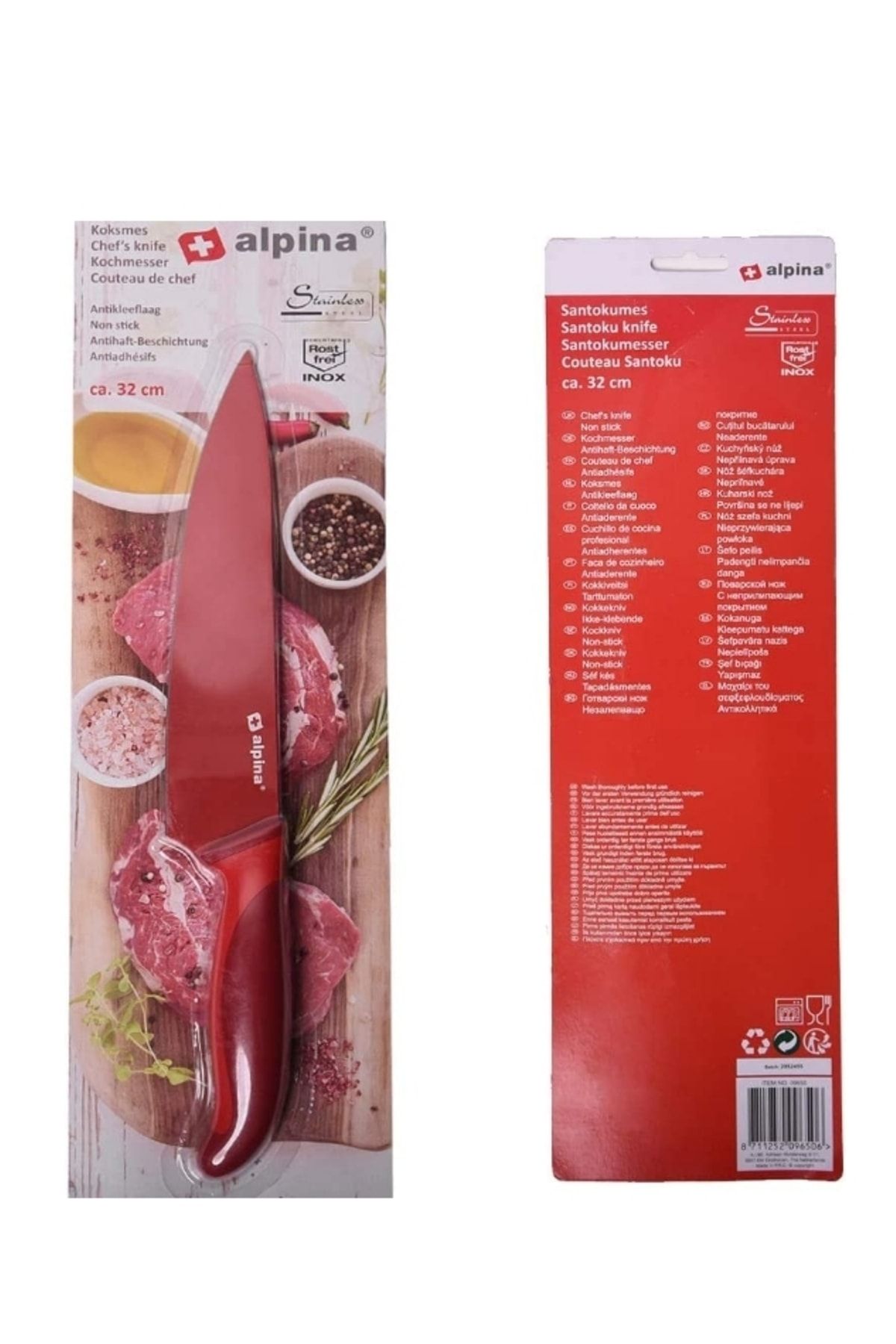 Alpina Paslanmaz Çelik Şef Bıçağı 32 Cm Kırmızı