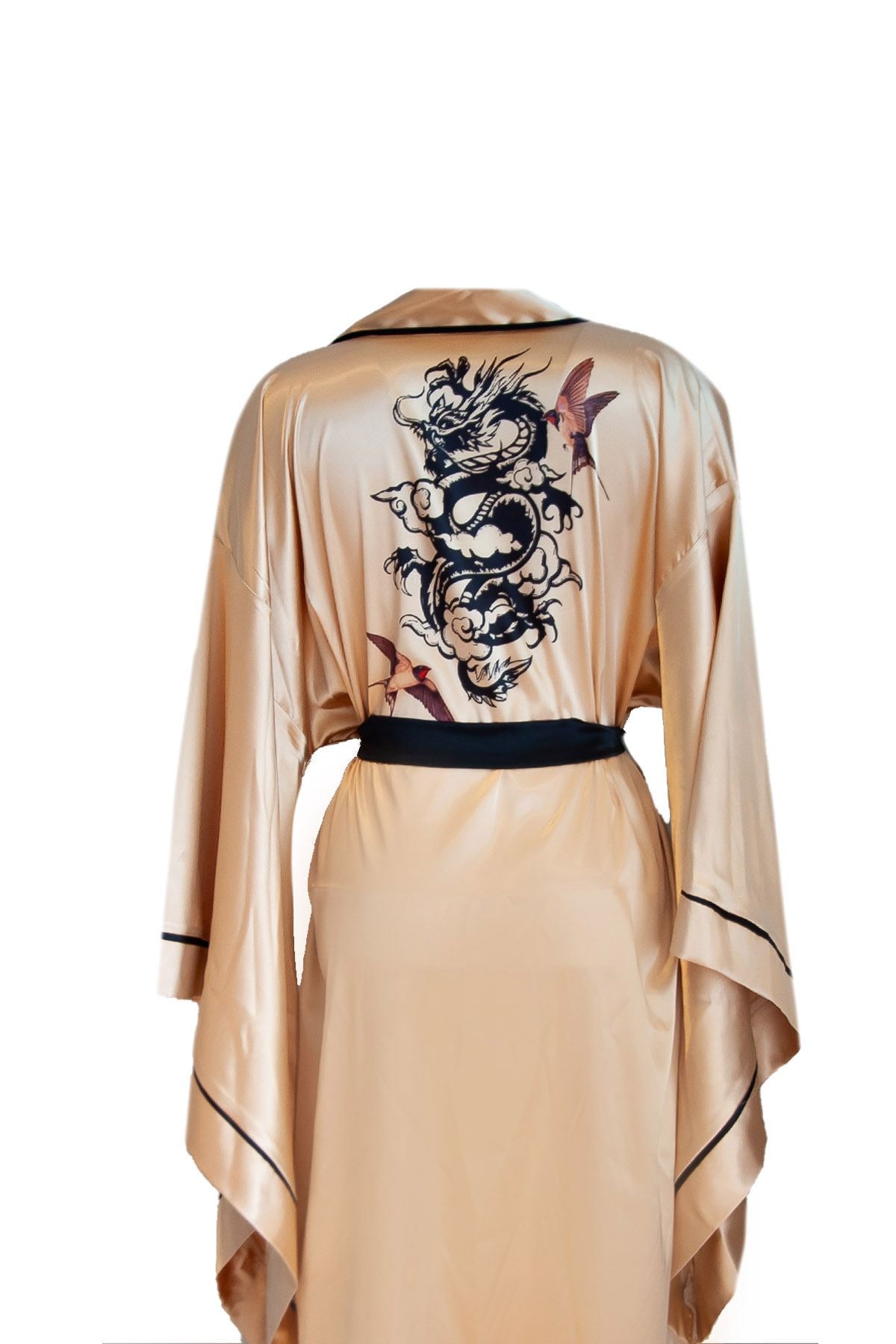 Mita Concept Gold Yarasa Kol Ejderha Desenli Kimono