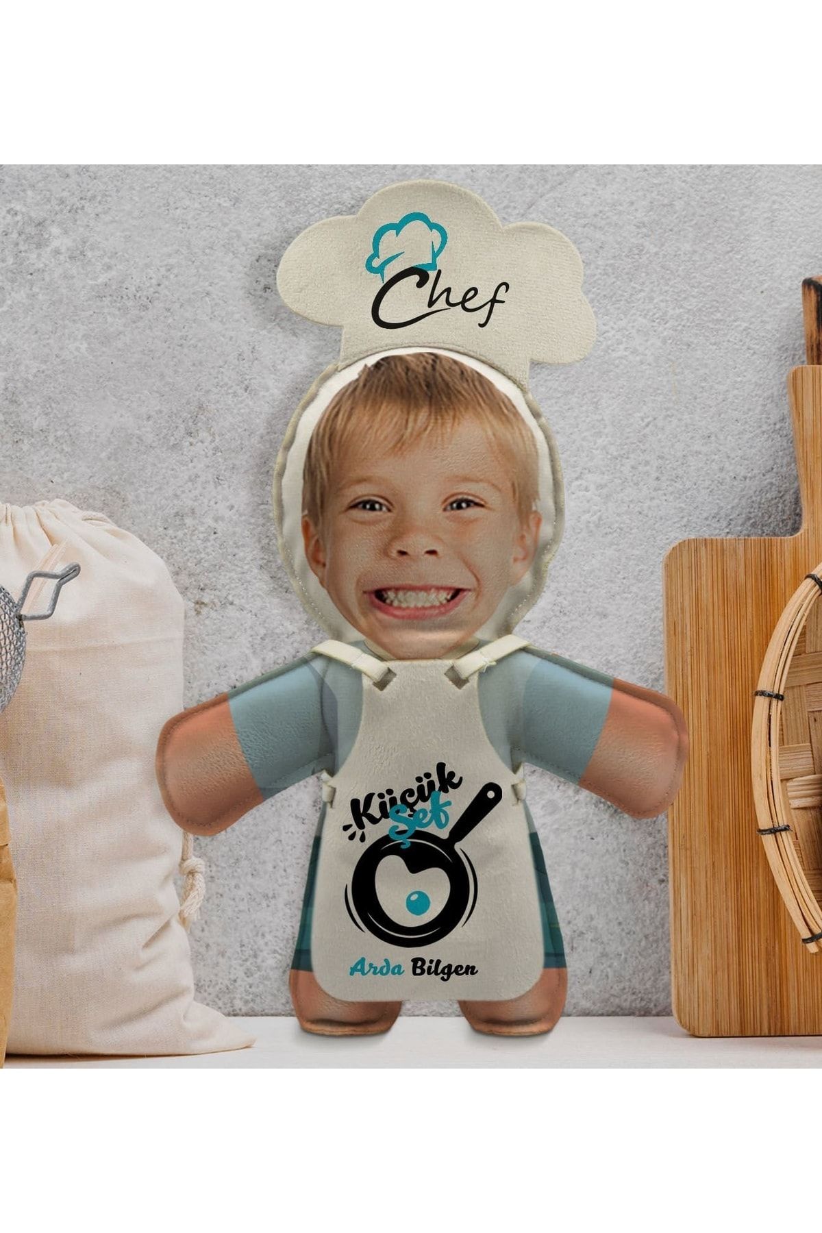 Bk Gift Gift Kişiye Özel Fotoğraflı Erkek Çocuk Chef Bebek Yastık-1
