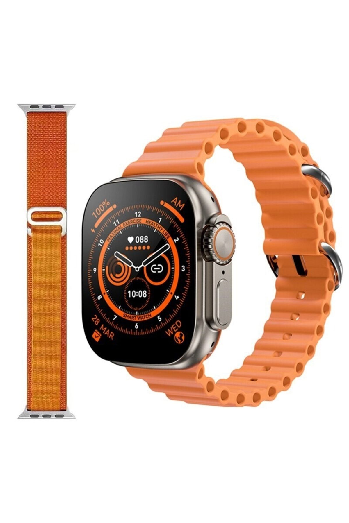 pazariz Gs8 Watch 8 Ultra Akıllı Saat Turuncu Türkçe Watch 2.02 Inc Turuncu Bez Kordon Hediye