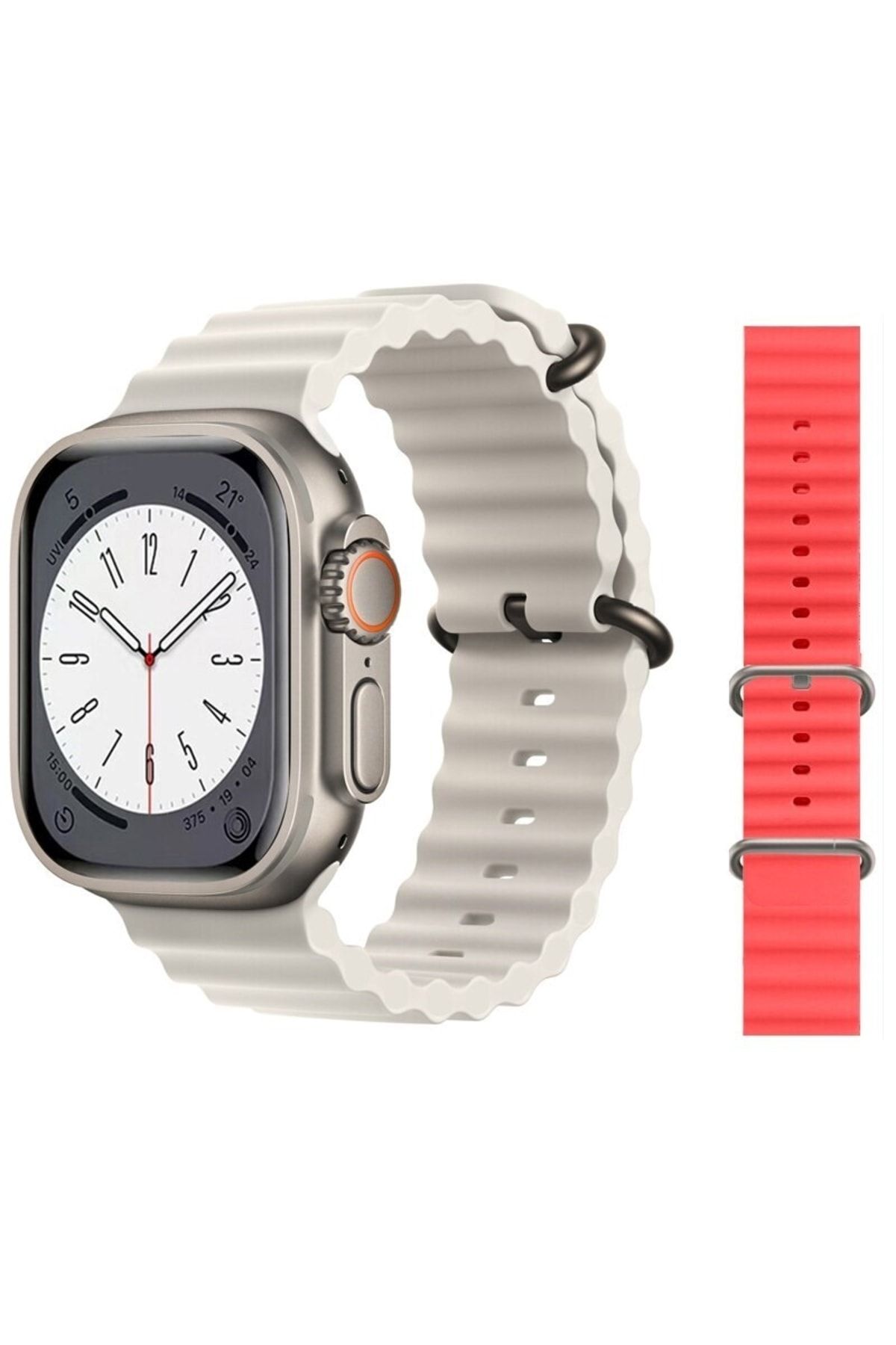 pazariz Gs8 Watch 8 Ultra Akıllı Saat Beyaz Türkçe Watch 2.02 Inc Kırmızı Slikon1 Kordon Hediye