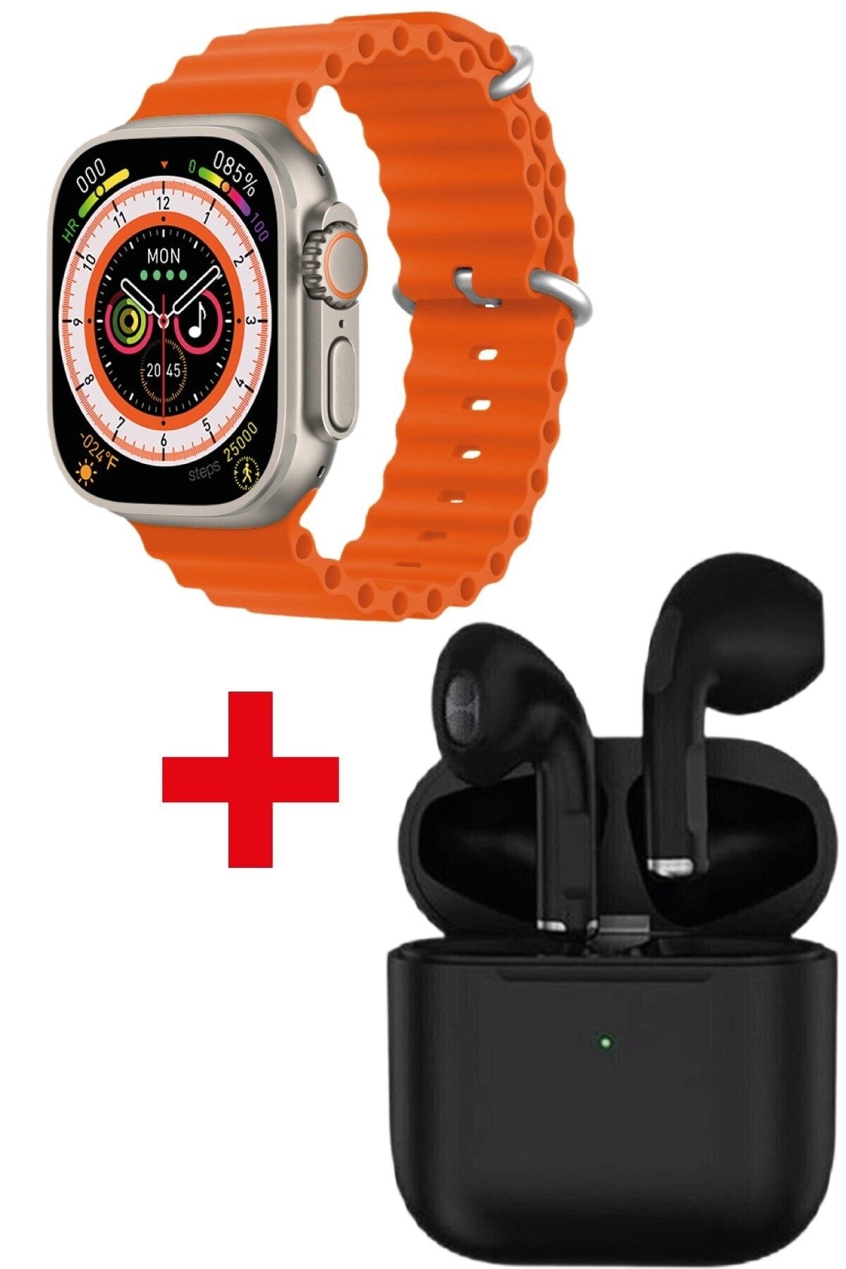 pazariz Gs8 Watch 8 Ultra Akıllı Saat Turuncu Watch Inc Siyah Pro5 Benzeri Bluetooth Kulaklık Hediye