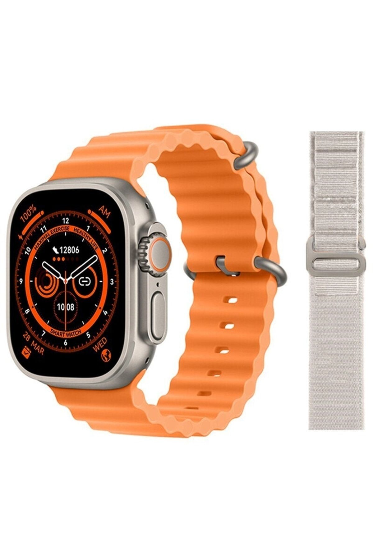 pazariz Gs8 Watch 8 Ultra Akıllı Saat Turuncu Türkçe Watch 2.02 Inc Beyaz Bez Kordon Hediye