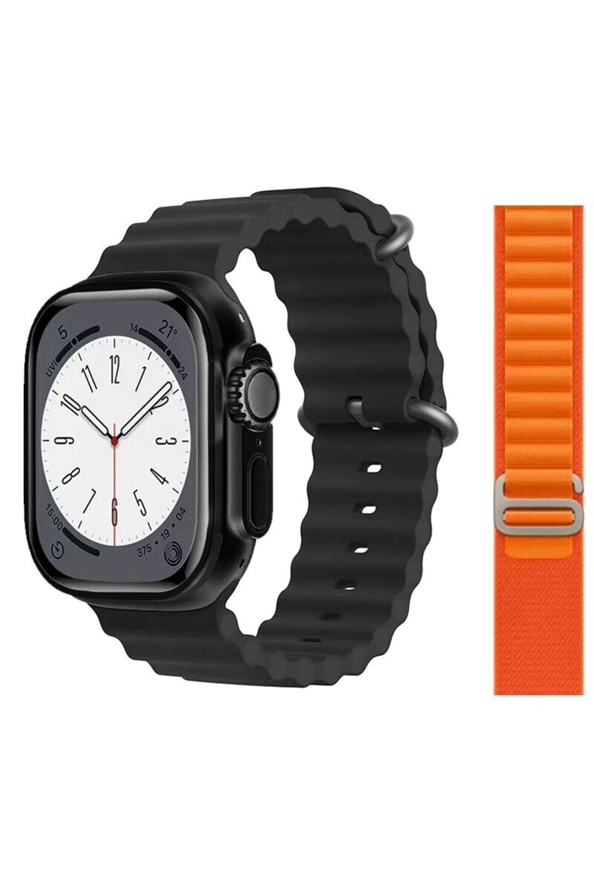 pazariz Gs8 Watch 8 Ultra Akıllı Saat Siyah Türkçe Watch 2.02 Inc Turuncu Silikon Kordon Hediye