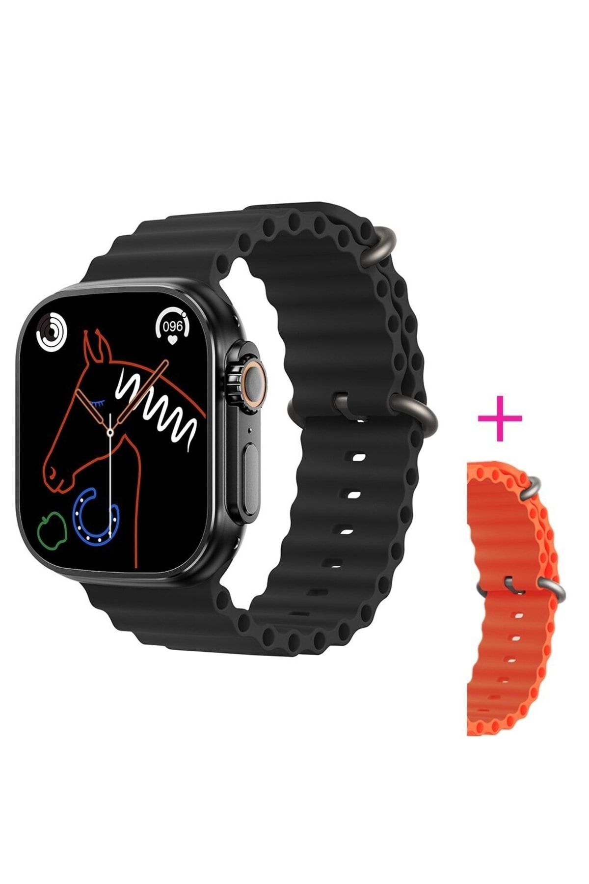 pazariz Gs8 Watch 8 Ultra Akıllı Saat Siyah Türkçe Watch 2.02 Inc Turuncu Silikon Kordon Hediye