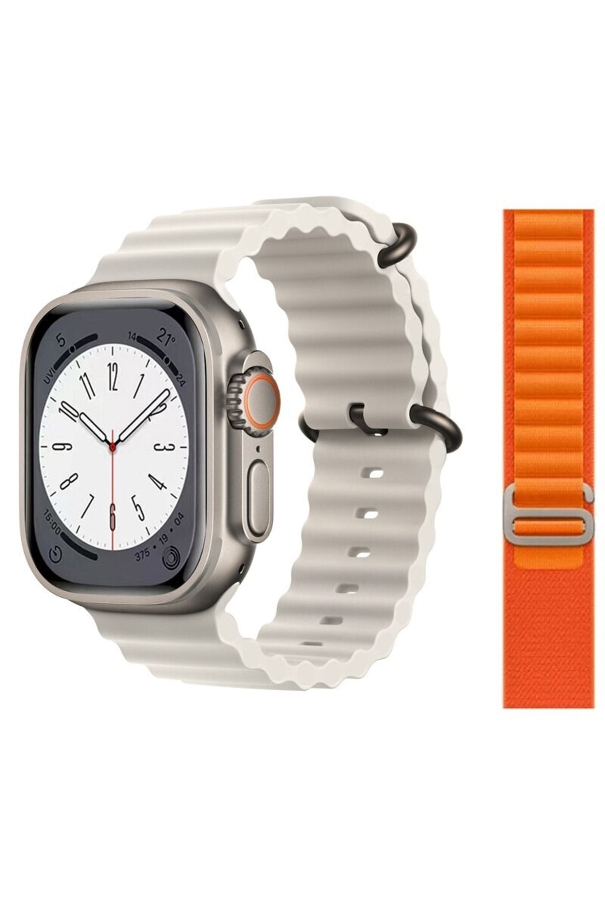 pazariz Gs8 Watch 8 Ultra Akıllı Saat Beyaz Türkçe Watch 2.02 Inc Turuncu Slikon1 Kordon Hediye