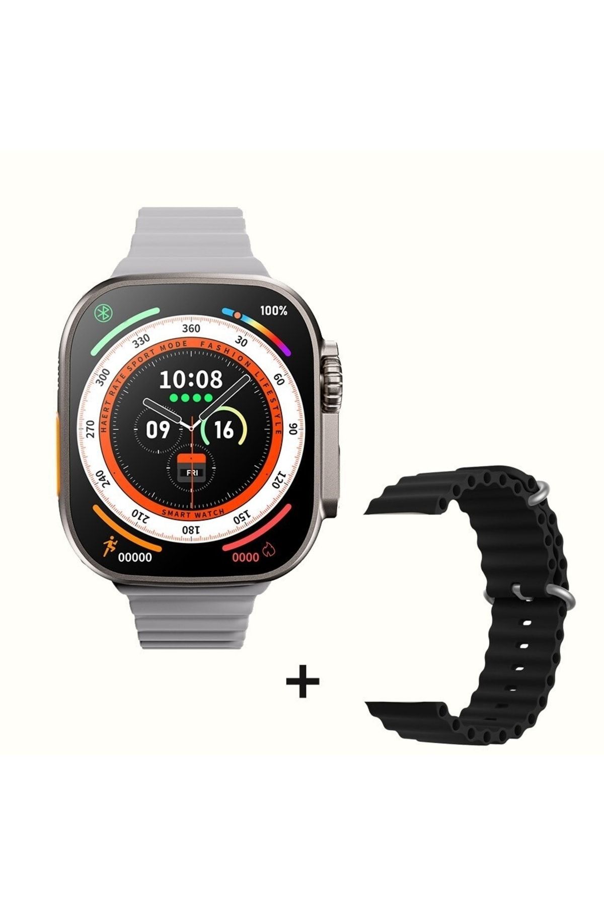 pazariz Gs8 Watch 8 Ultra Akıllı Saat Beyaz Türkçe Watch 2.02 Inc Siyah Slikon Kordon Hediye