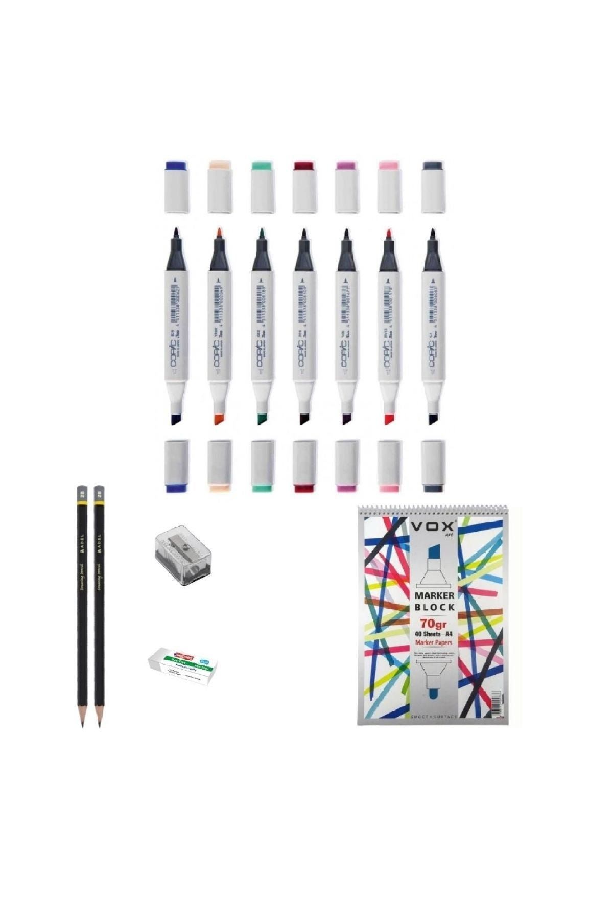 copic Marker Kalem Çizim Seti 2 + 8'li Maker Set + A5 Defter + Derceli Kalem