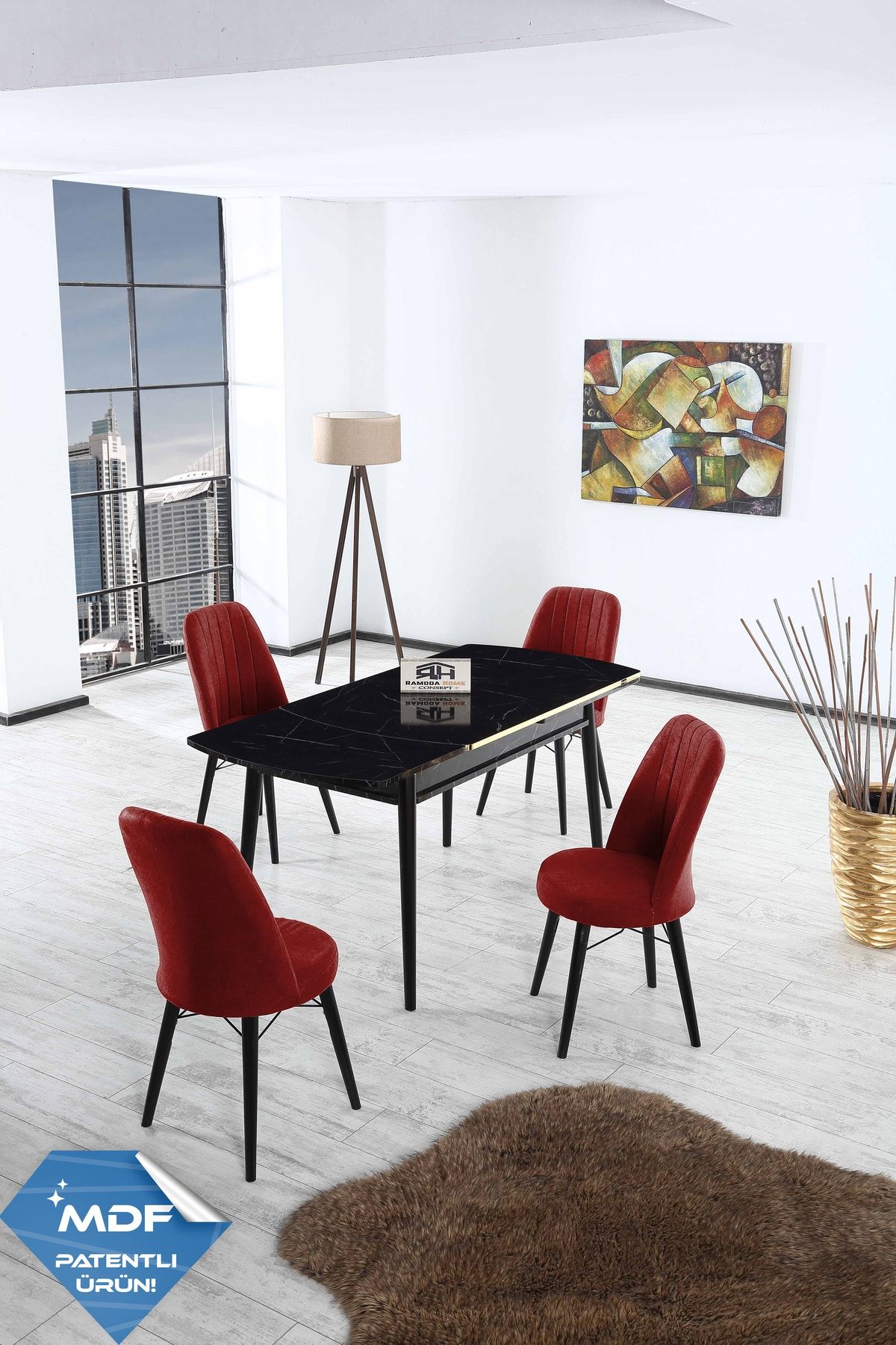 Ramoda Home Concept 80x175 Açılır Masa Yemek Masası Takımı Mutfak Masası Takımı 4 Sandalye