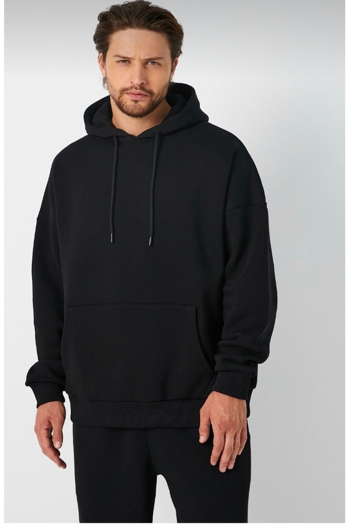 Breezy Siyah Erkek Oversize Sweatshirt & Kapşonlu Unisex Sweatshirt