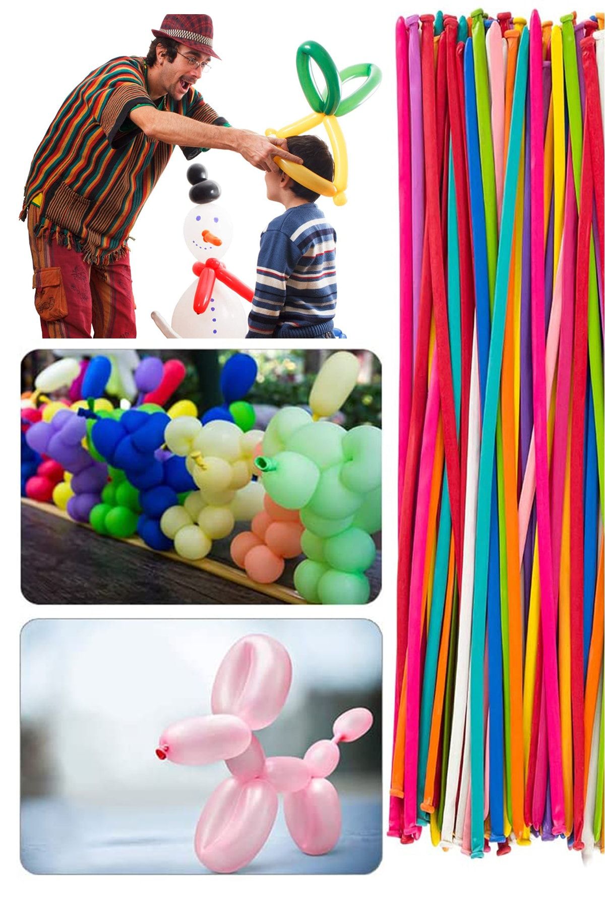 Parti Dolabı 25'li Sosis Balon Karışık Renklerde Uzun Ince Şekil Palyaço Oyun Balonu Doğum Günü Parti Yılbaşı