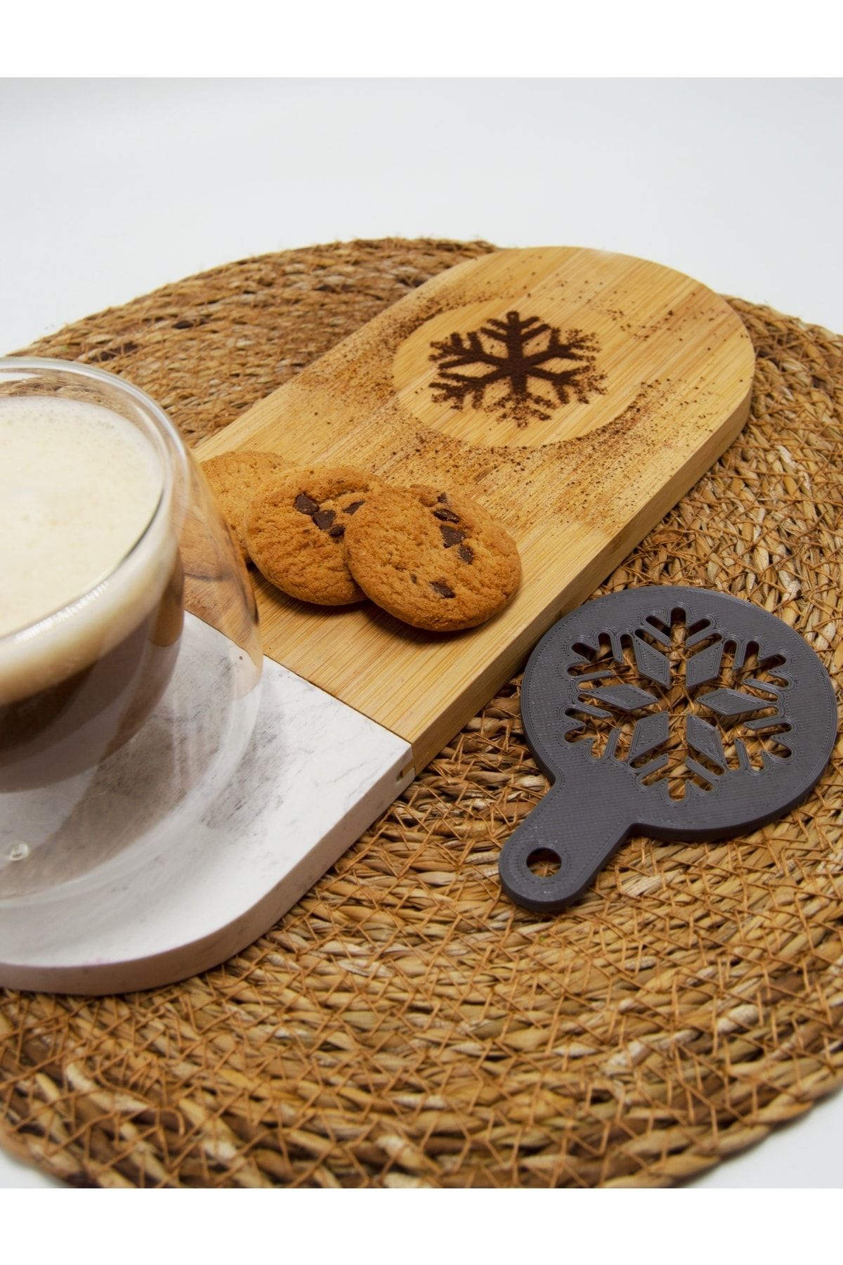 Zone Ozone Christmas Yılbaşı Kar Tanesi Kahve Tatlı Süsleme Şablonu Aparatı Pasta Süsleme Aparatı