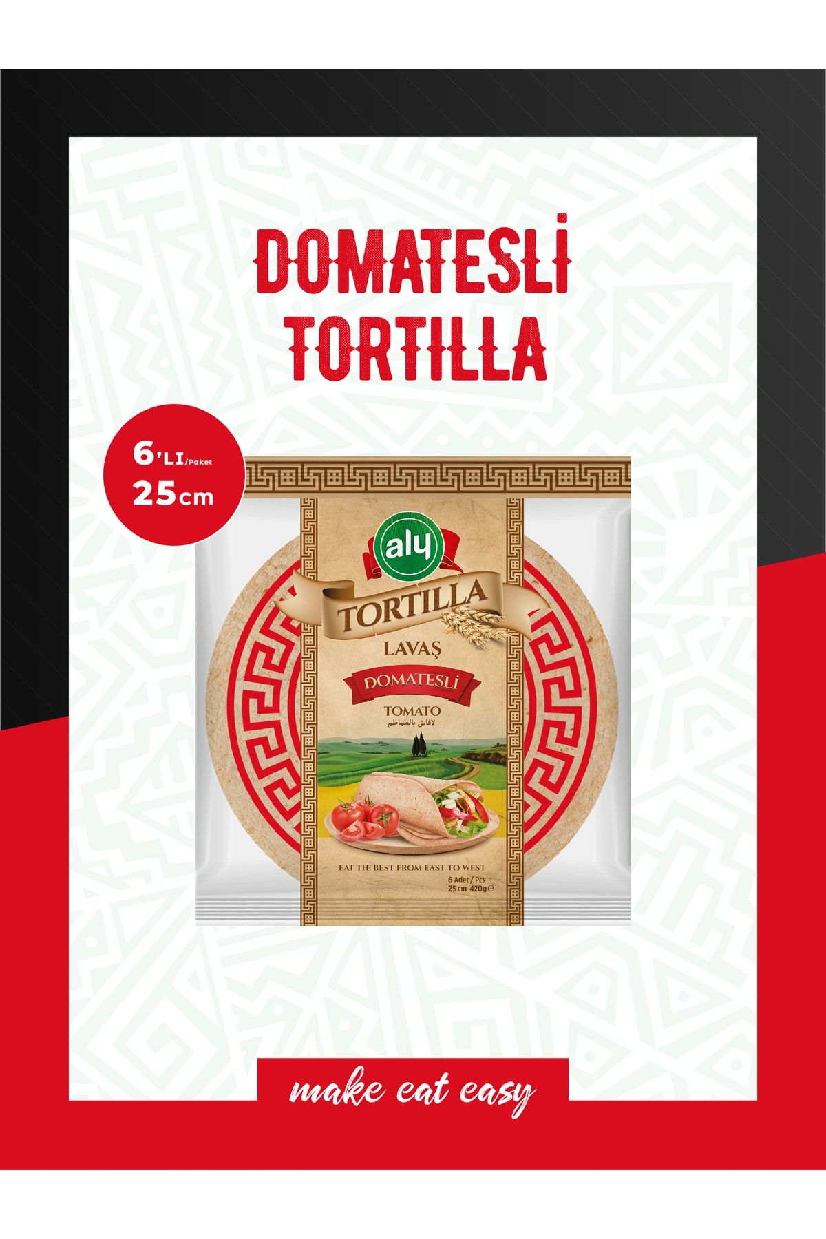 Aly Domatesli Tortilla Lavaş 25 cm 6'lı Paket 420g