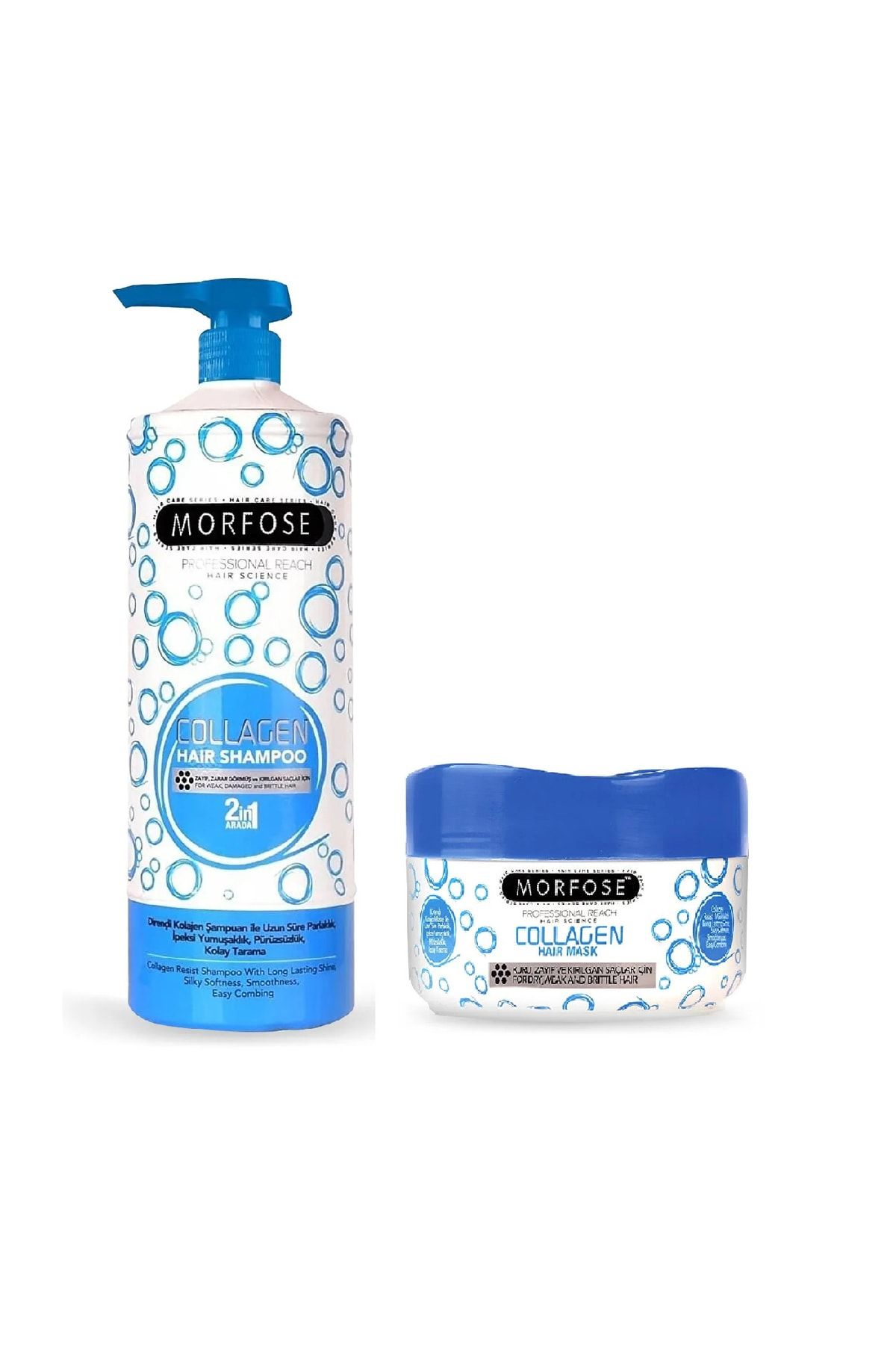 Morfose Collagen Şampuan Mavi 1000 Ml + Saç Bakım Maskesi Collagen 500 Ml