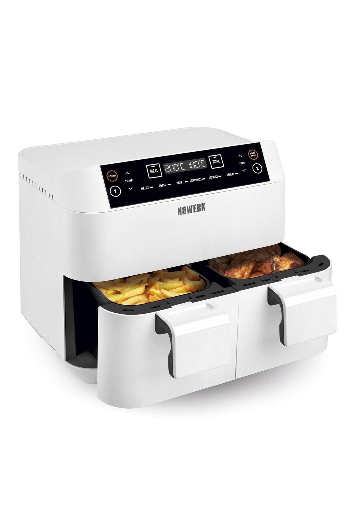 N8WERK Ds02797 Hot Aır Fryer Çift Sepetli Beyaz