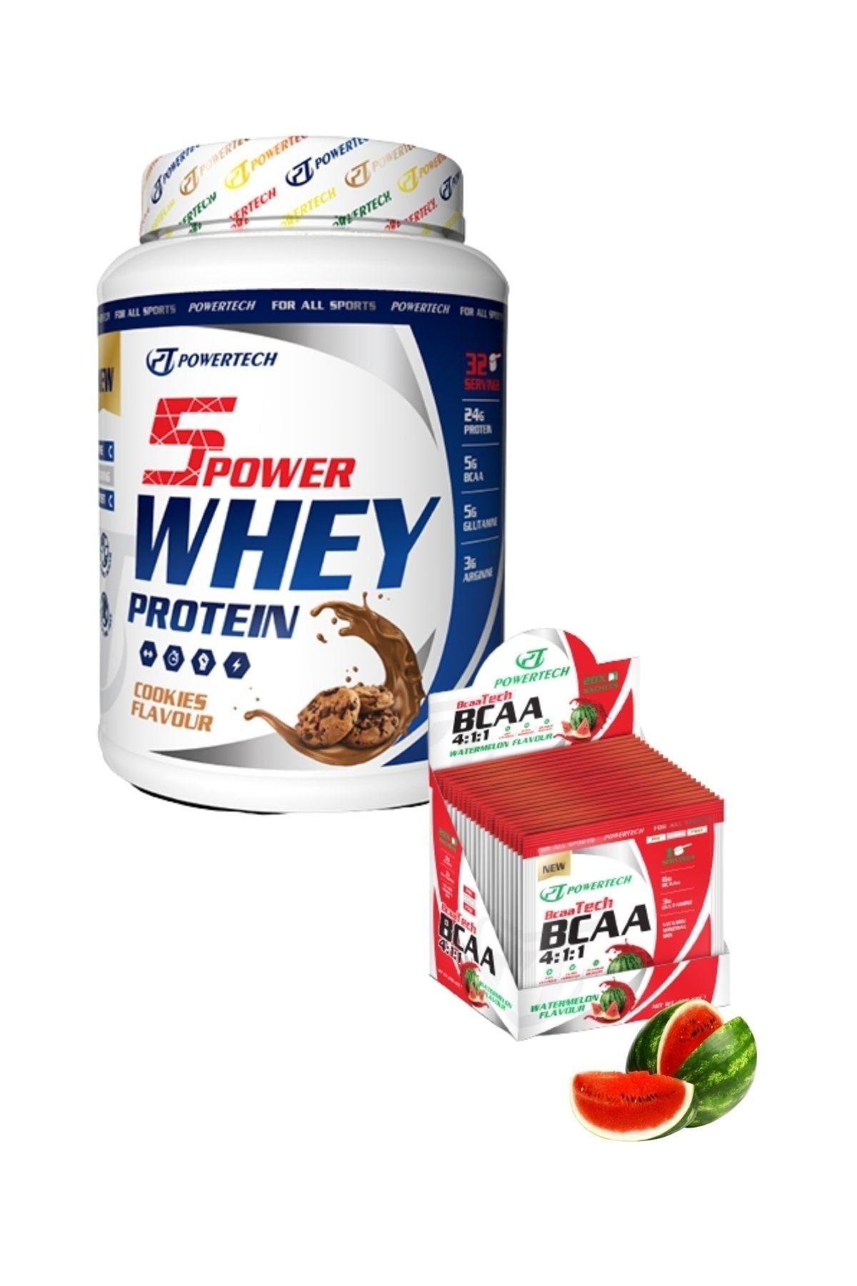 POWERTECH 5power Whey Protein Tozu 32 Servis Kurabiye - Bcaa 20 Saşe Karpuz