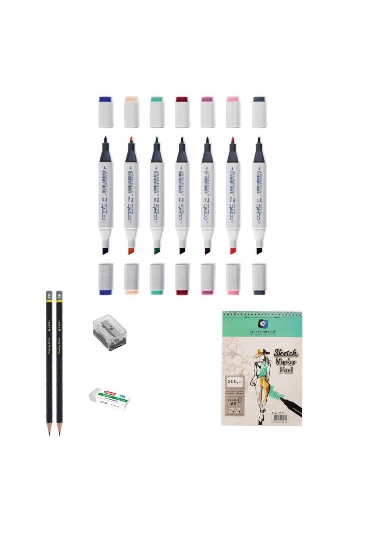 copic Marker Kalem Çizim Seti 3 + 8'li Maker Set + A5 Defter + Derceli Kalem