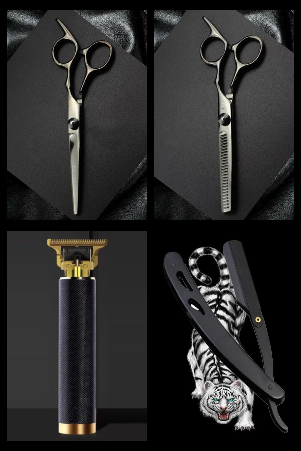 Qualis Shave R4 Tıraş Makinesi + U3 Ustura + M8 Kesme + Inceltme Makas Set - 6inç/15 Cm