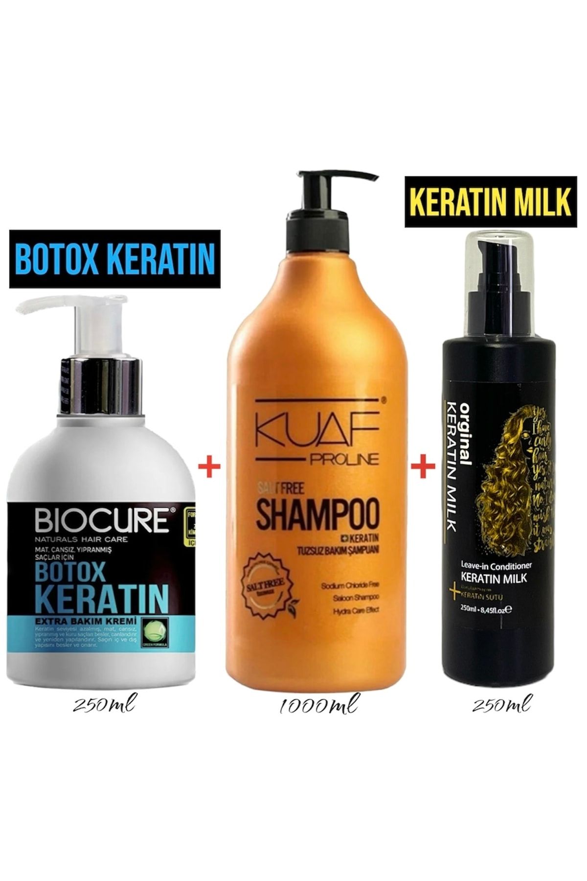 Biocure Botoks Keratin Extra Saç Bakım Kremi Haır Botox Onarıcı Tuzsuz Şampuan Keratin Milk Hediyeli