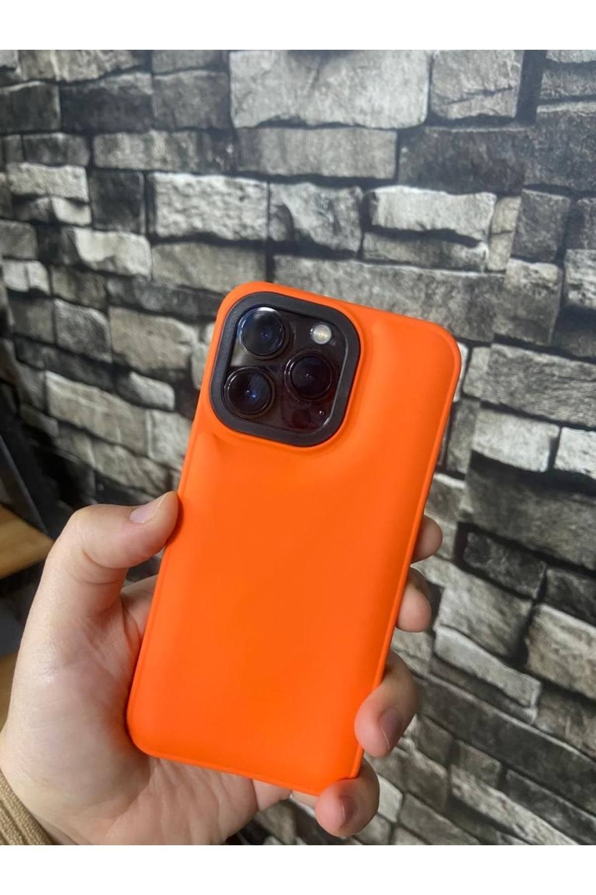 HappyCase Iphone 14 Pro Puffer Şişme Kılıf Iç Kısmı Kadifeli Kapak Turuncu