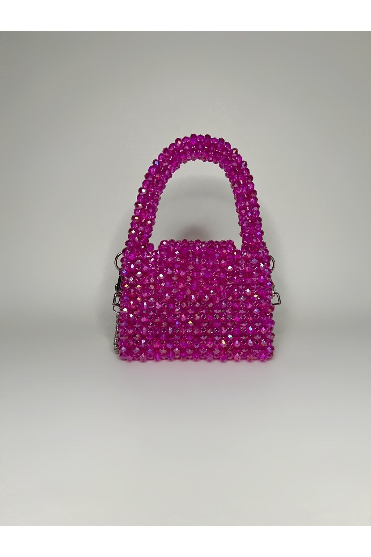 Jasmine Crystal Bag Valentino Pink Mini Fuşya Kristal Boncuk El Ve Omuz Kadın Çanta