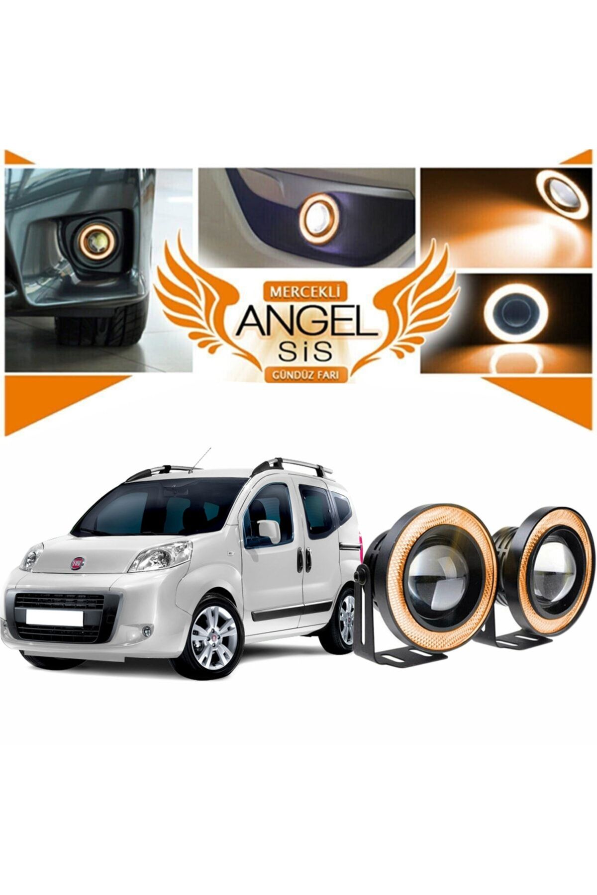 STS Oto Aksesuar Fiat Fiorino Uyumlu, Universal Mercekli Led Angel Sis Farı, 76mm Turuncu Renk