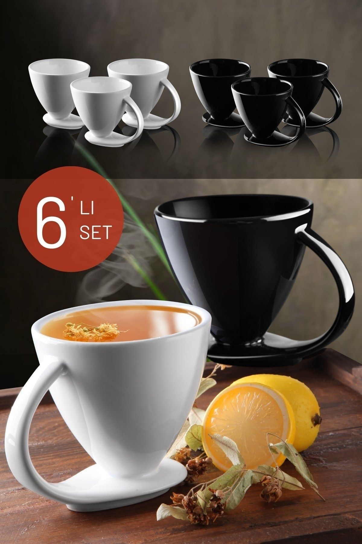 Nandy Home 6'lı Set Özel Tasarım Kendinden Altlıklı Kahve, Bitki Çayı Vb. Kupa Fincan Takımı Syh-byz
