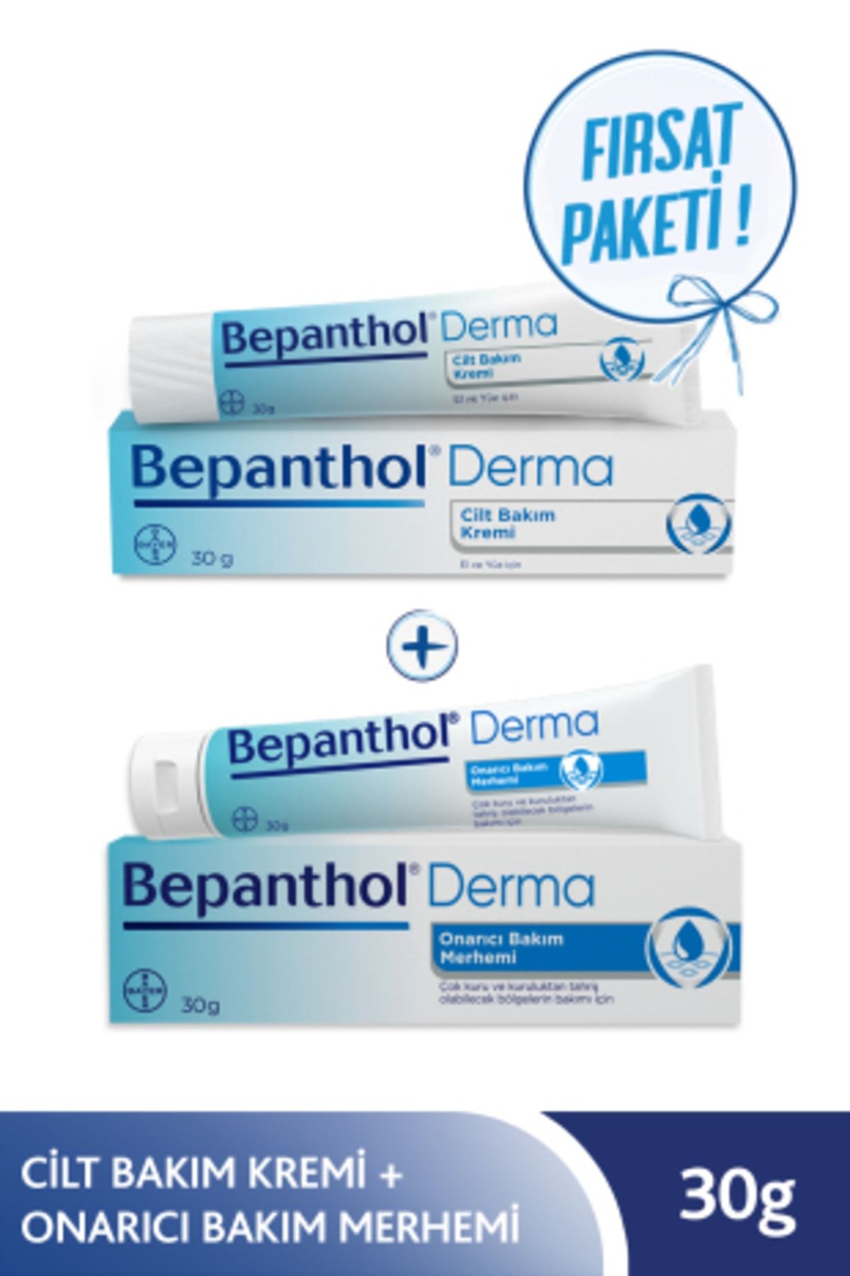 Bepanthol Onarıcı Bakım Merhemi 30 gr + Cilt Kremi 30 gr l Avantajlı Günlük Bakım Seti