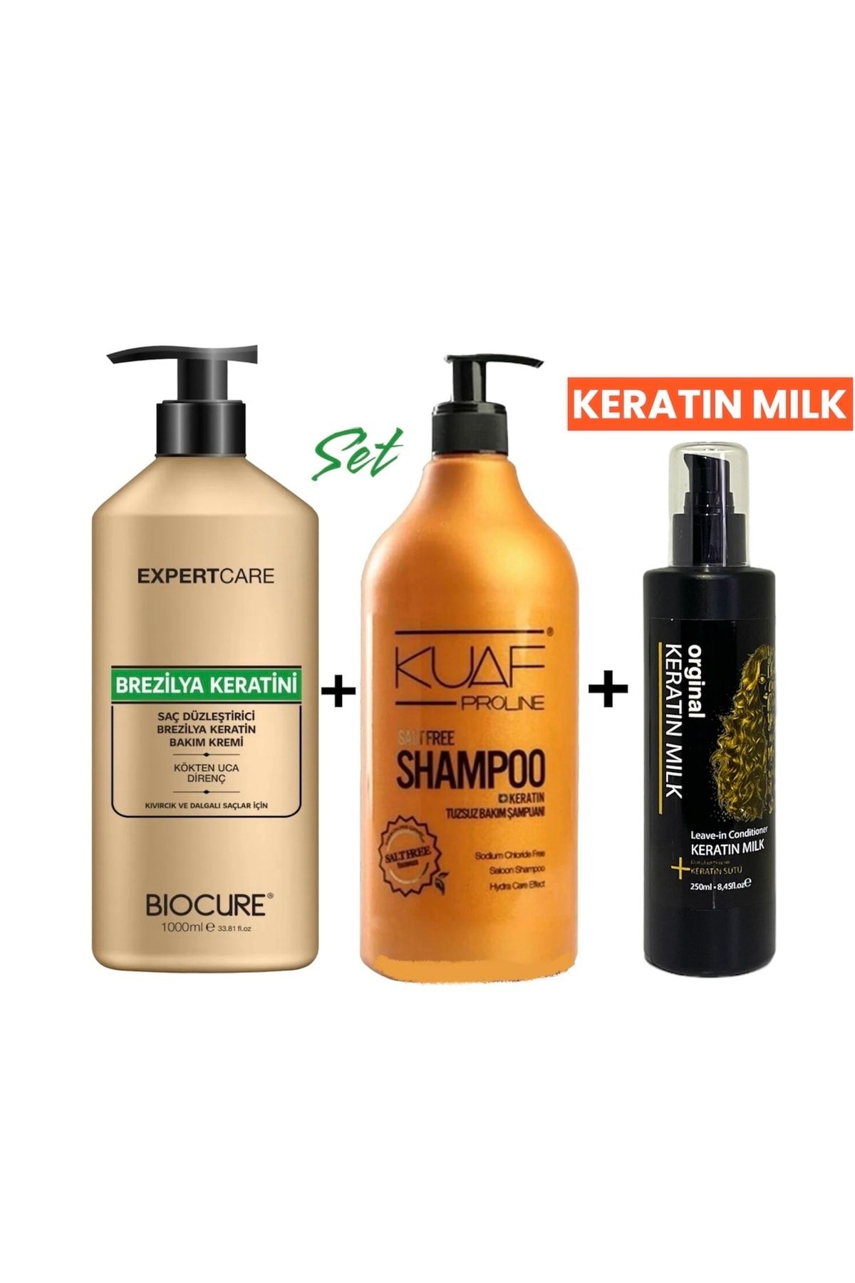 Biocure Saç Düzleştirici Keratin Bakımı 1000ml Tuzsuz Şampuan 1000mlkeratin Sütü Hediyeli