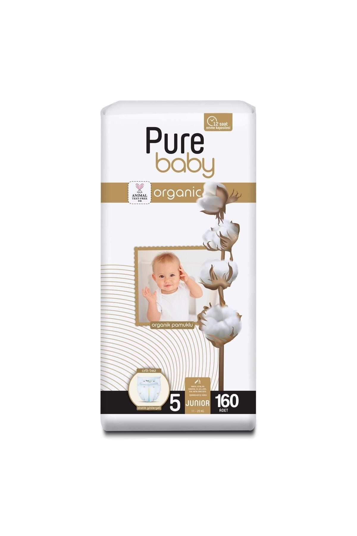 Pure Baby Organik Pamuklu Cırtlı Bez 4'lü Paket 5 Numara Junior 160 Adet