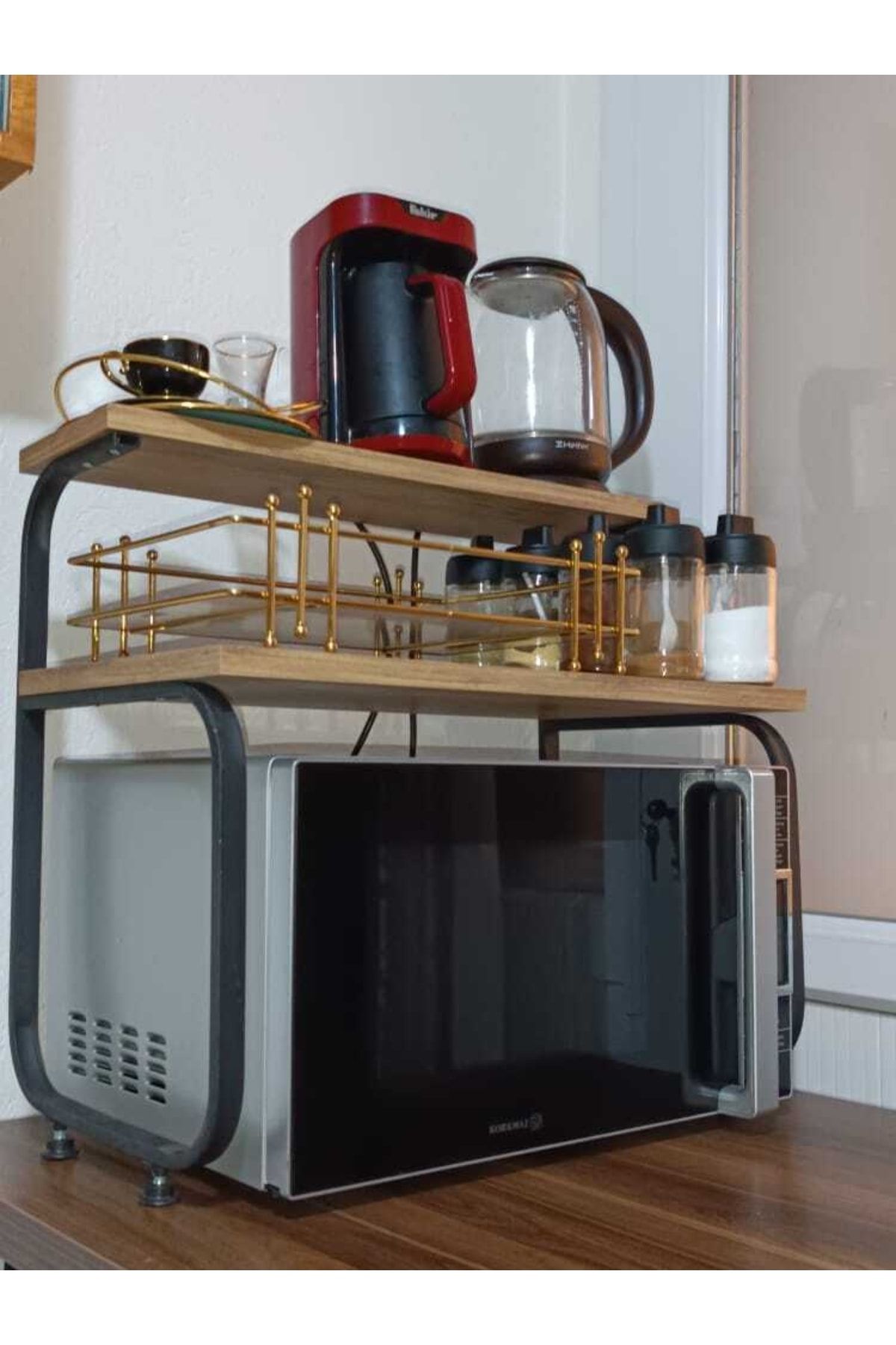 EGEMEV Mutfak Organizer Tezgah Üstü Metal Raflı Mikrodalga Fırın Standı Çay Kahve Standı