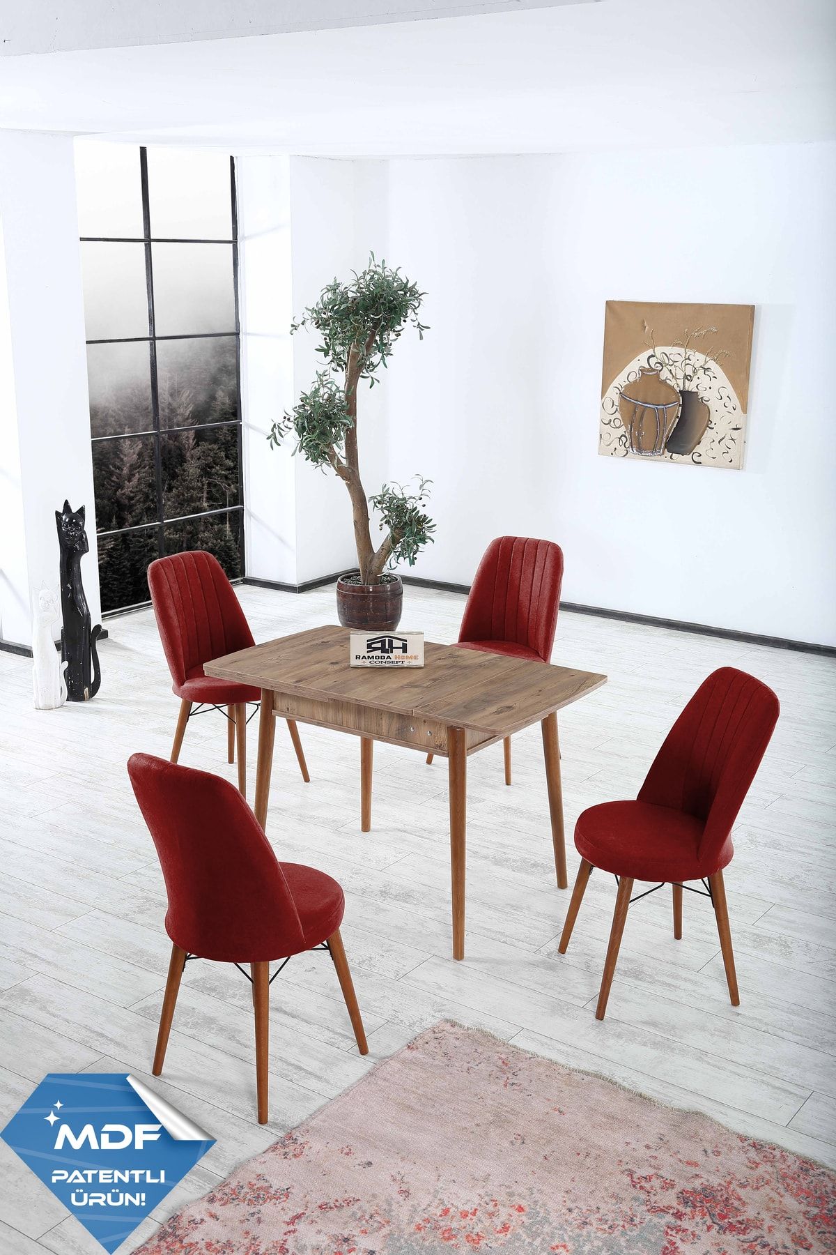 Ramoda Home Concept Mdf Ahşap 70x120 Açılır Masa Yemek Masası Takımı Mutfak Masası Takımı 4 Sandalye