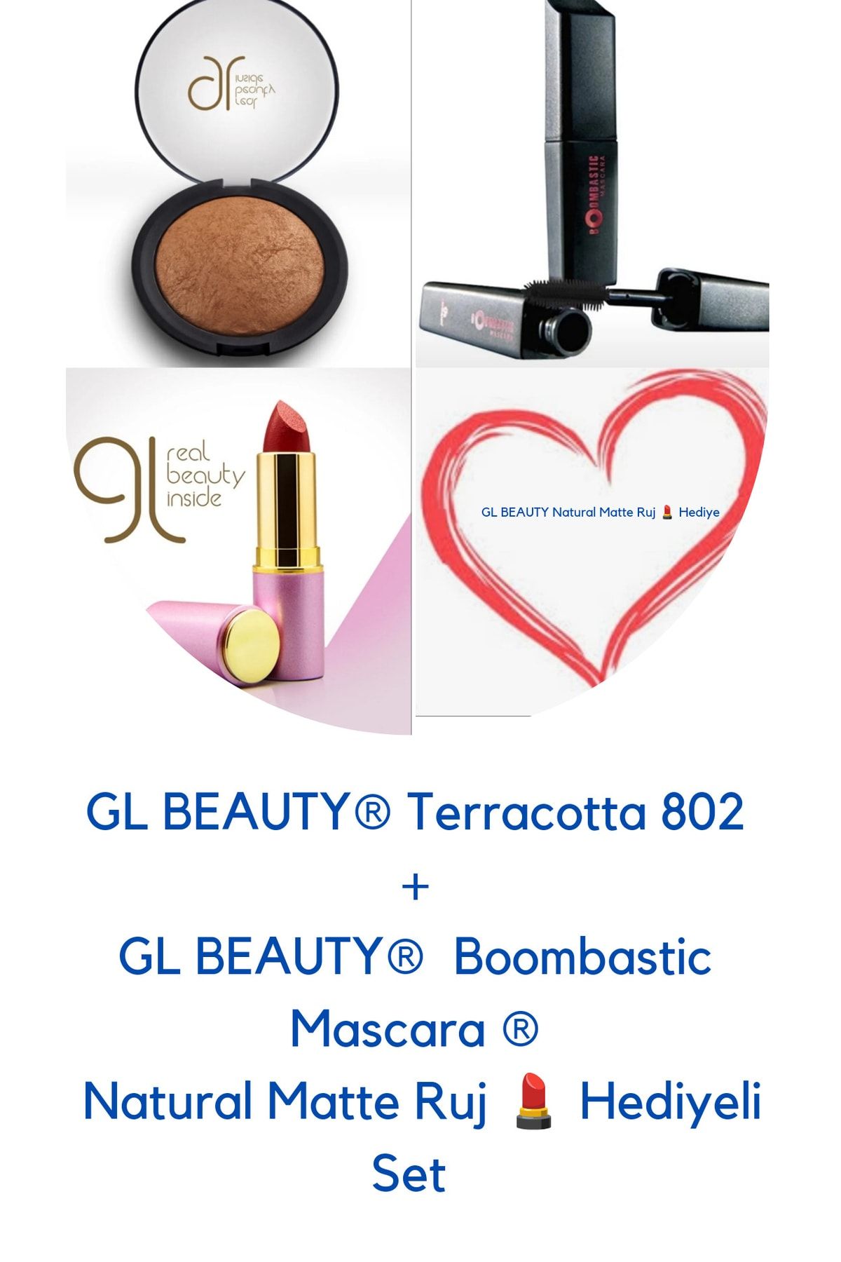 GL Beauty Ruj Hediyeli Terracotta 802 + Boombactic Mascara Makyaj Seti