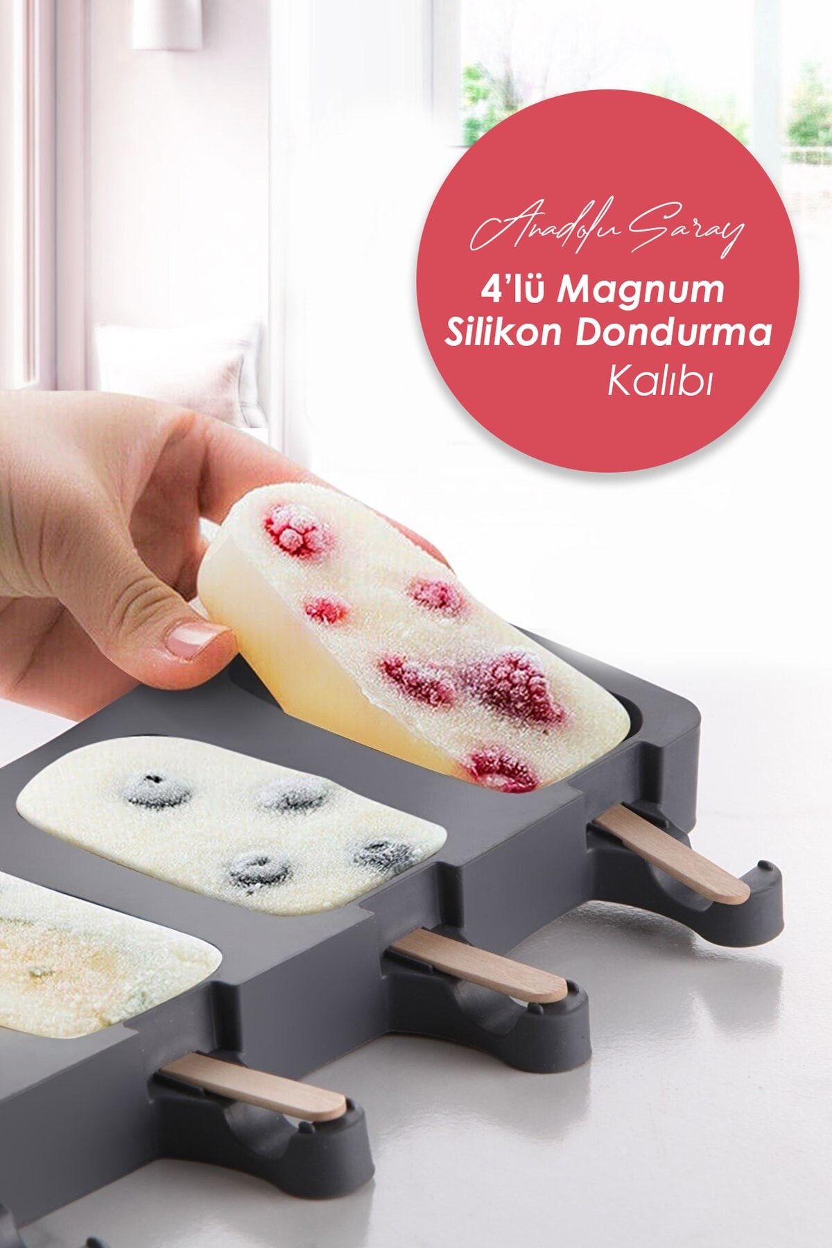 Anadolu Saray Çarşısı Pratik Antrasit Silikon 4'lü Magnum Dondurma Kalıbı | Magnum Dondurma Yapım Seti
