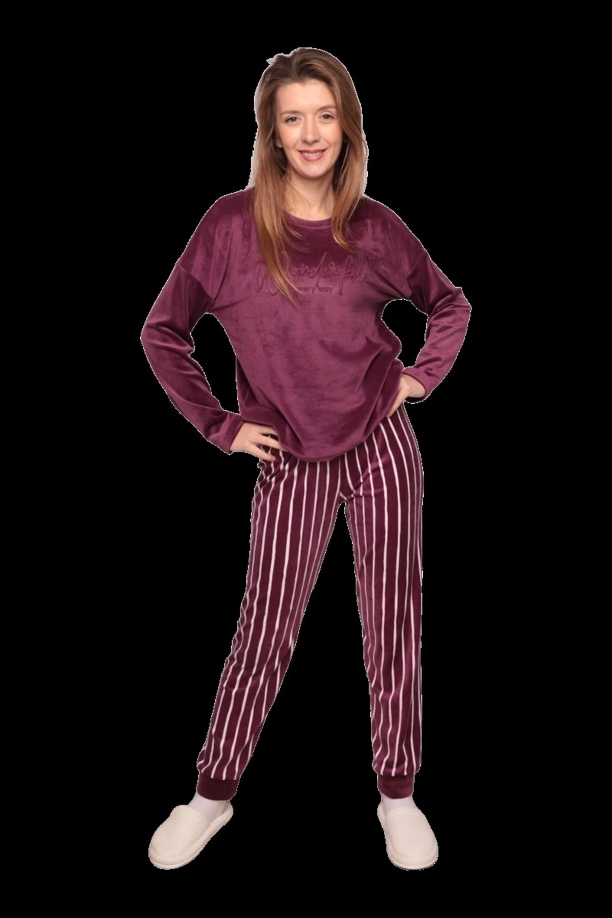 ARCAN Kadın Kadife Pijama Takımı 13301-9 | Mürdüm