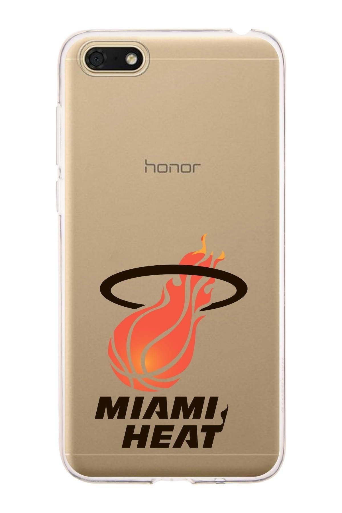 PrintiFy Huawei Honor 7s Uyumlu Kapak Miami Heat Tasarımlı Şeffaf Silikon Kılıf