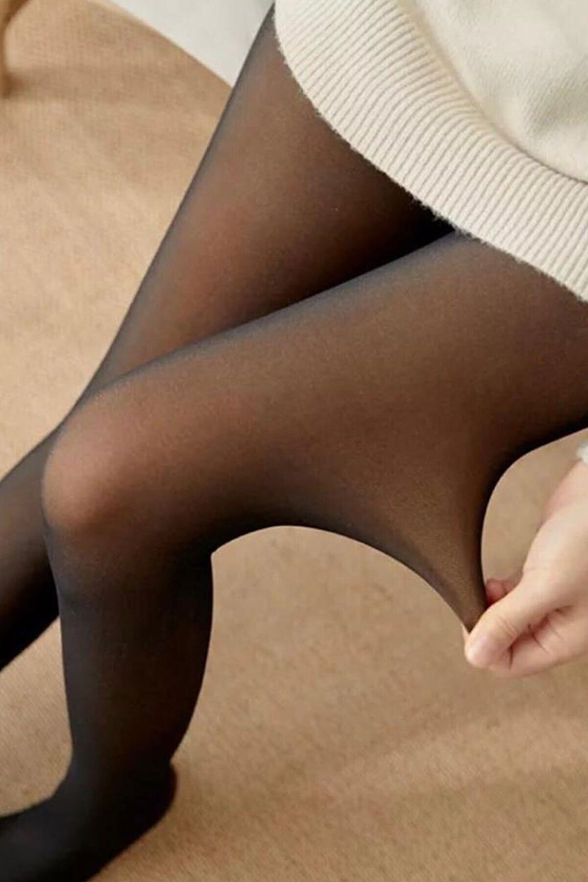 Sh Mağazacılık Kışlık Içi Ten Rengi Polarlı Dışı Siyah Dokuma Ten Rengi Ince Külotlu Çorap