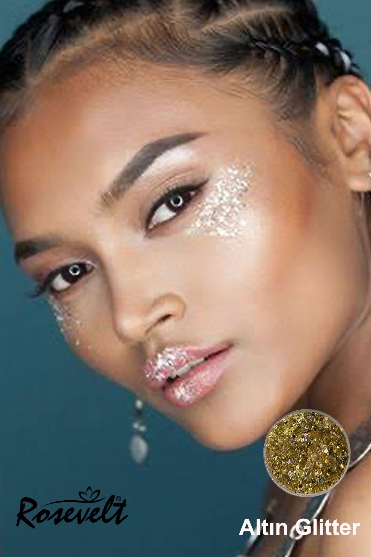 ROSEVELT Jel Form Makyaj Simleri Glitter Işıltılı Yüz Makyajı Altın