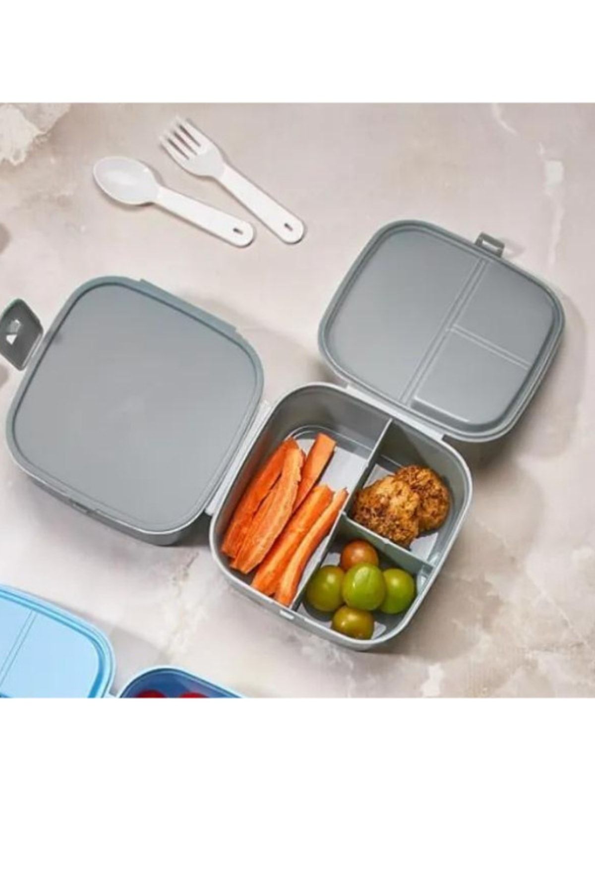 ORGANİZERS 2 Katlı 4 Bölmeli Gri Premium Kiddy Lunch Box - Premium 3 1 Beslenme Çantası - Yemek Saklama Kabı