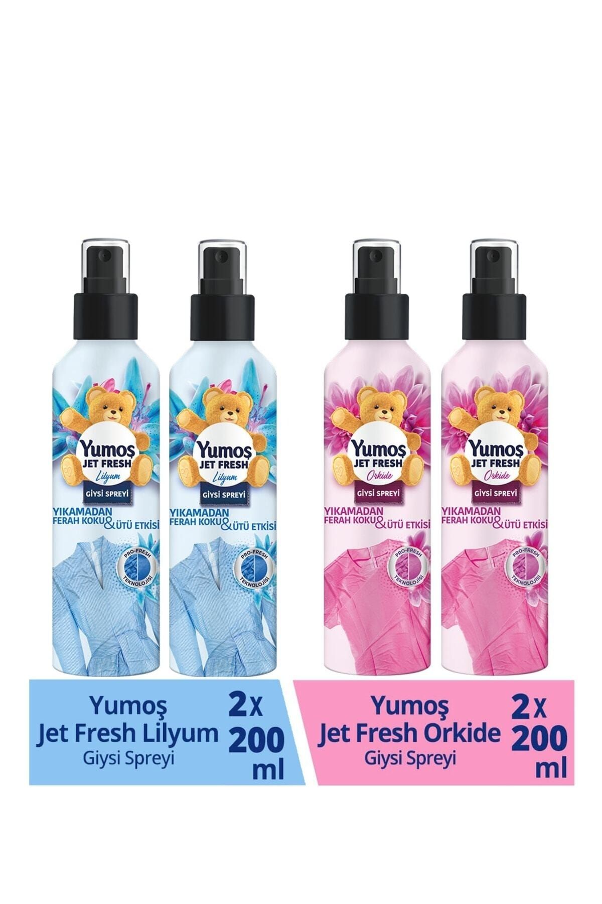 Yumoş Jet Fresh Giysi Spreyi Lilyum 200 Ml 2 Adet+ Orkide 200 Ml 2 Adet