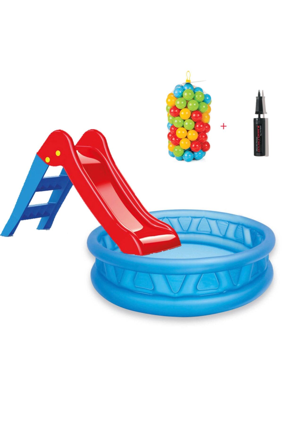 Intex Kaydıraklı Oyun Seti Kolezyum Havuz + 6 cm 100'lü Oyun Havuz Topu + Pompa